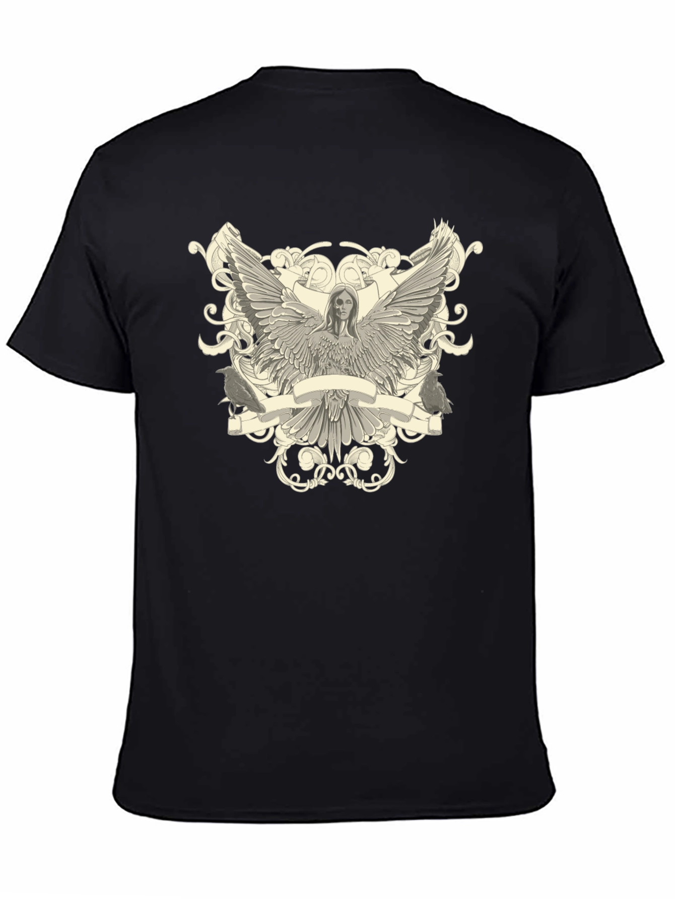 Angel Winged Graphic Print Black Tee