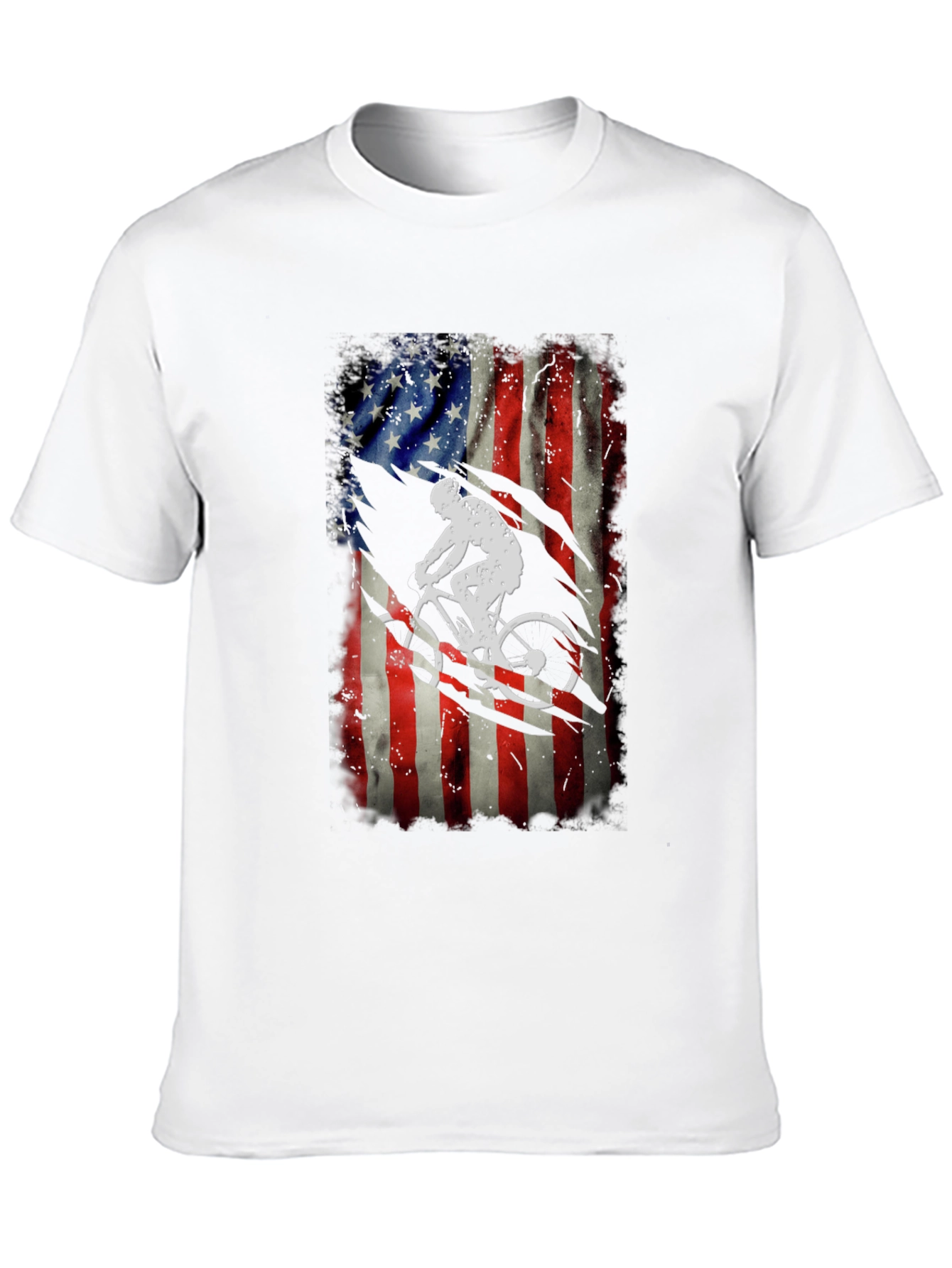 American Flag Biker Graphic Tee - Patriotic Cycling Shirt