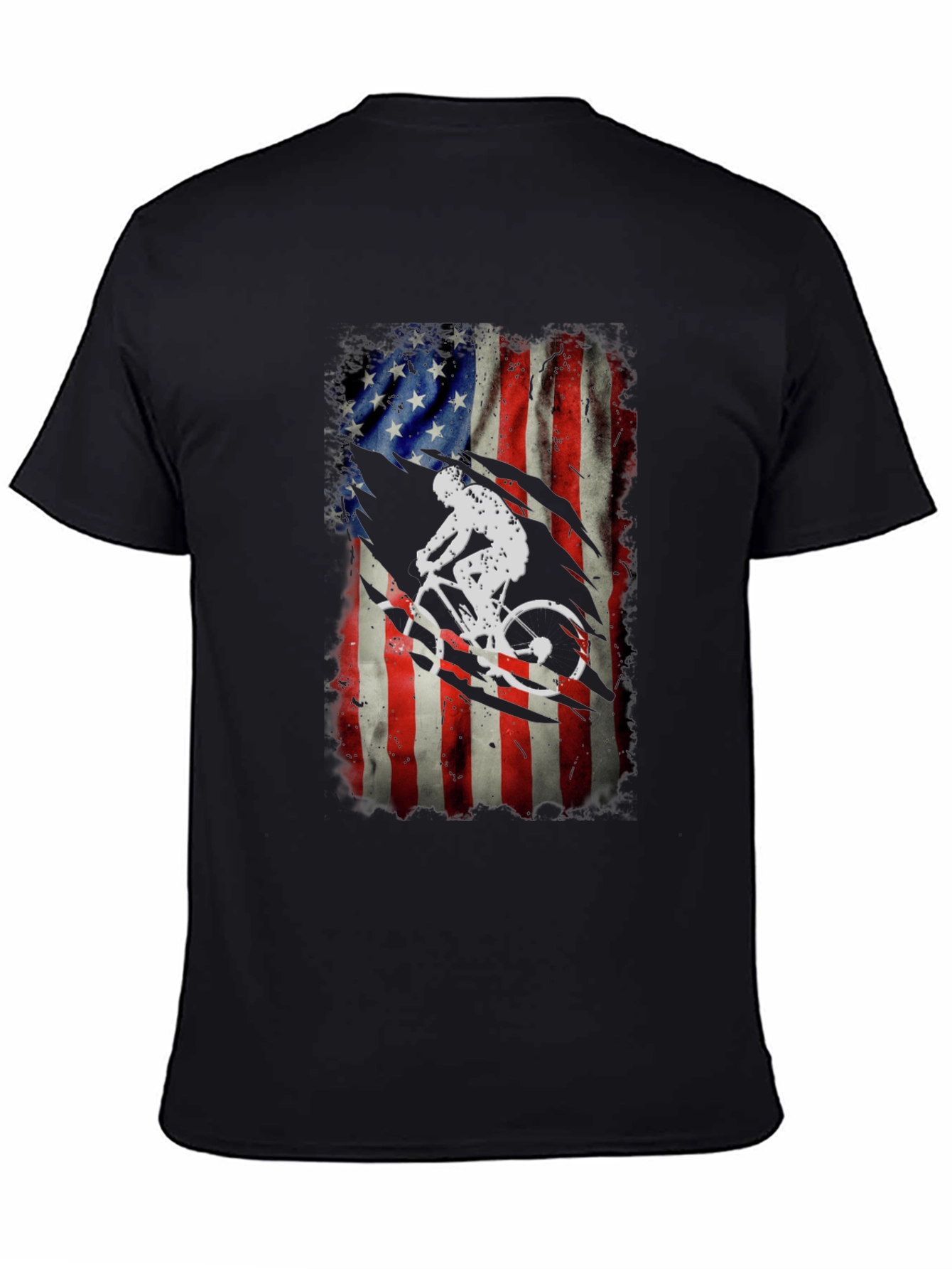 American Flag Biker Graphic Tee - Patriotic Cycling Shirt