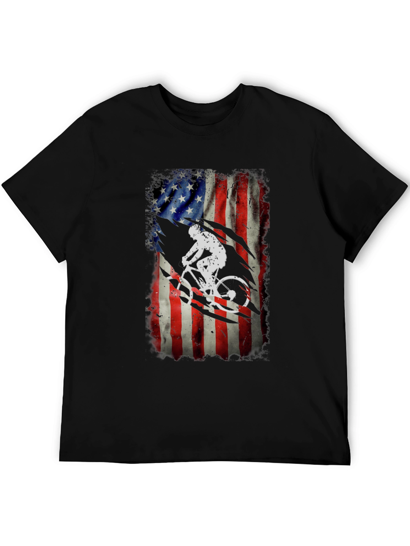 American Flag Biker Graphic Tee - Patriotic Cycling Shirt