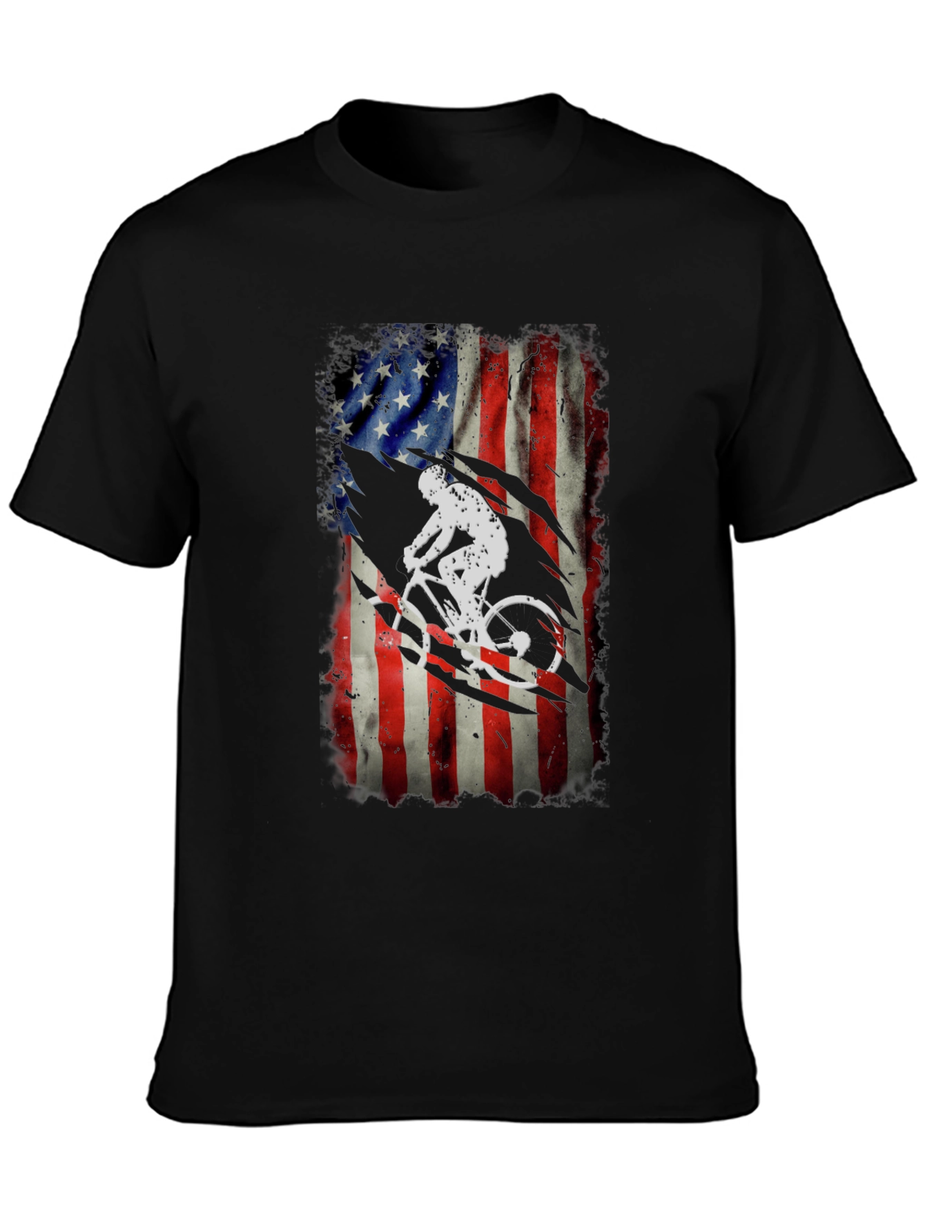 American Flag Biker Graphic Tee - Patriotic Cycling Shirt