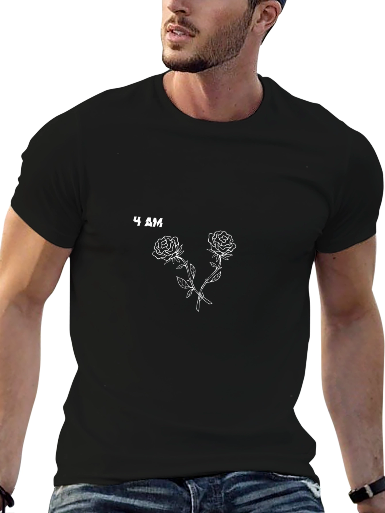 4 AM Rose Graphic Black T-Shirt