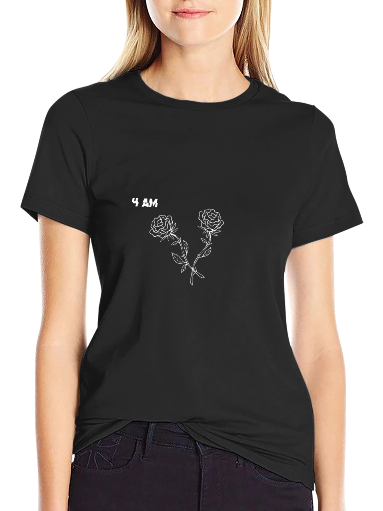 4 AM Rose Graphic Black T-Shirt