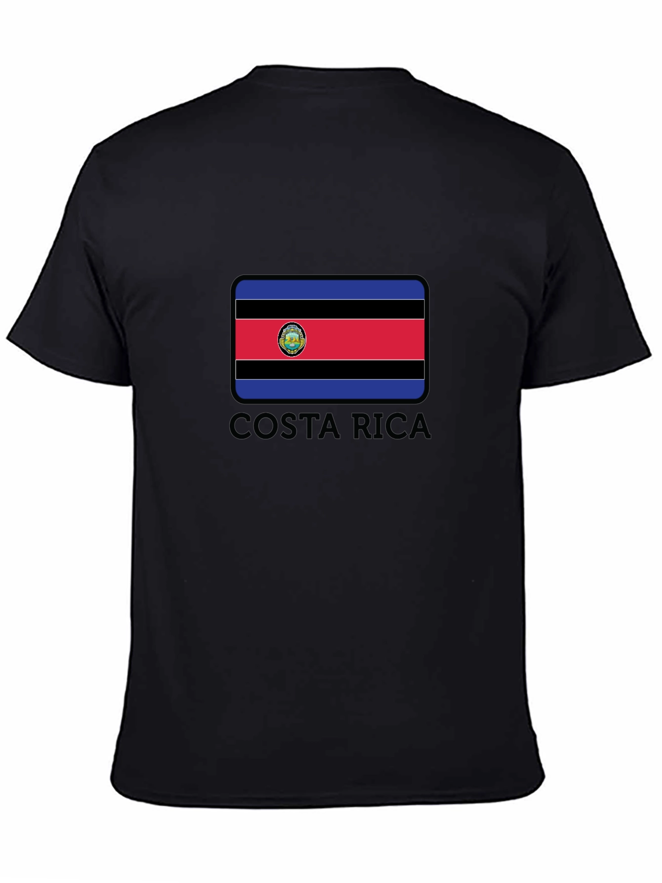 Costa Rica Flag Graphic Tee - Black Crew Neck T-Shirt