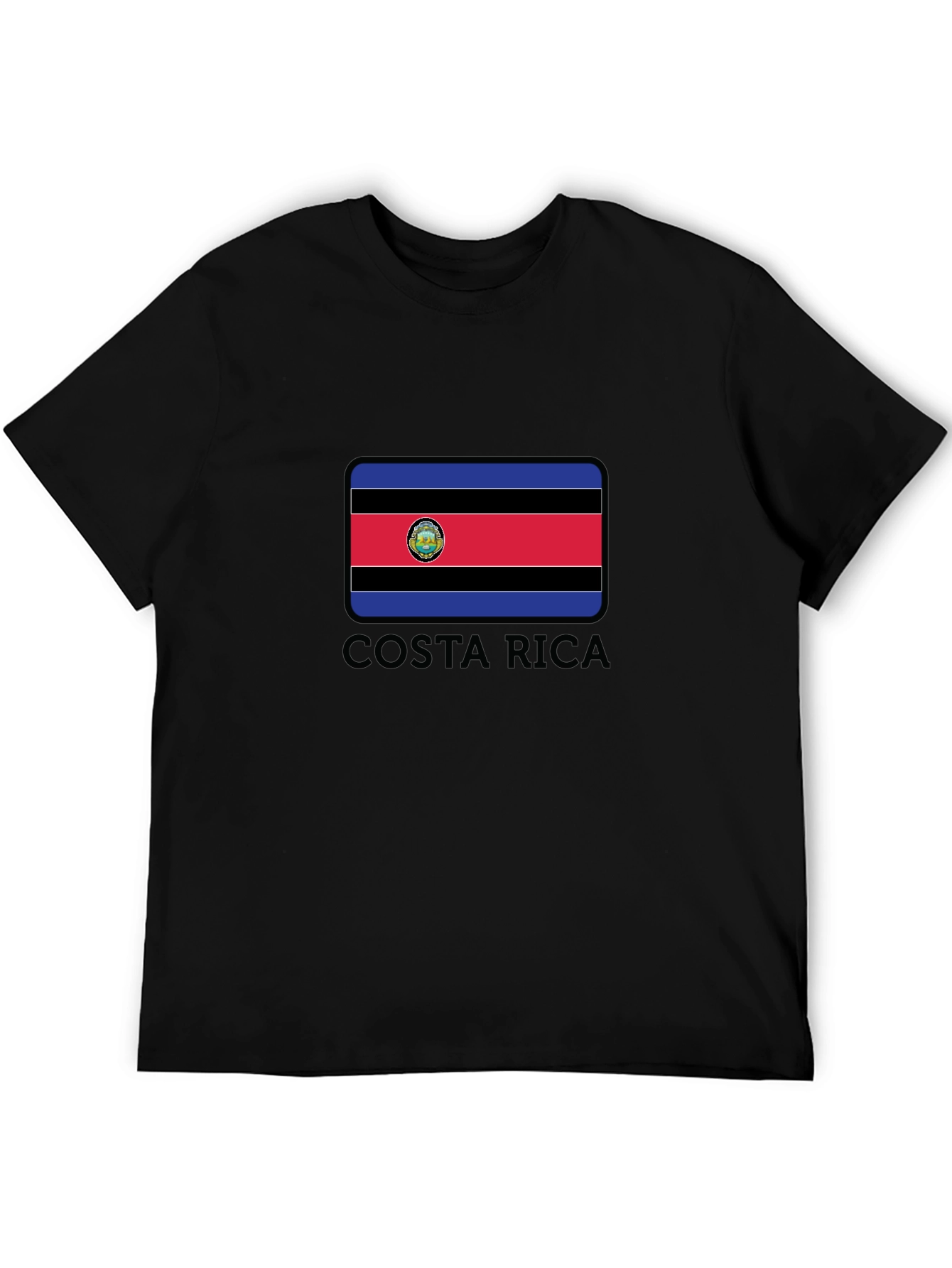 Costa Rica Flag Graphic Tee - Black Crew Neck T-Shirt