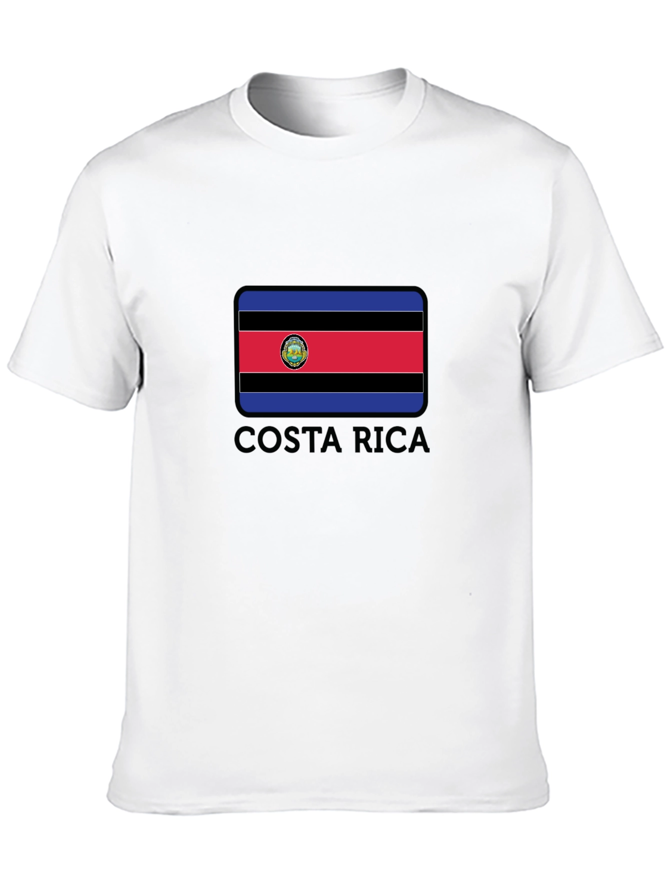 Costa Rica Flag Graphic Tee - Black Crew Neck T-Shirt