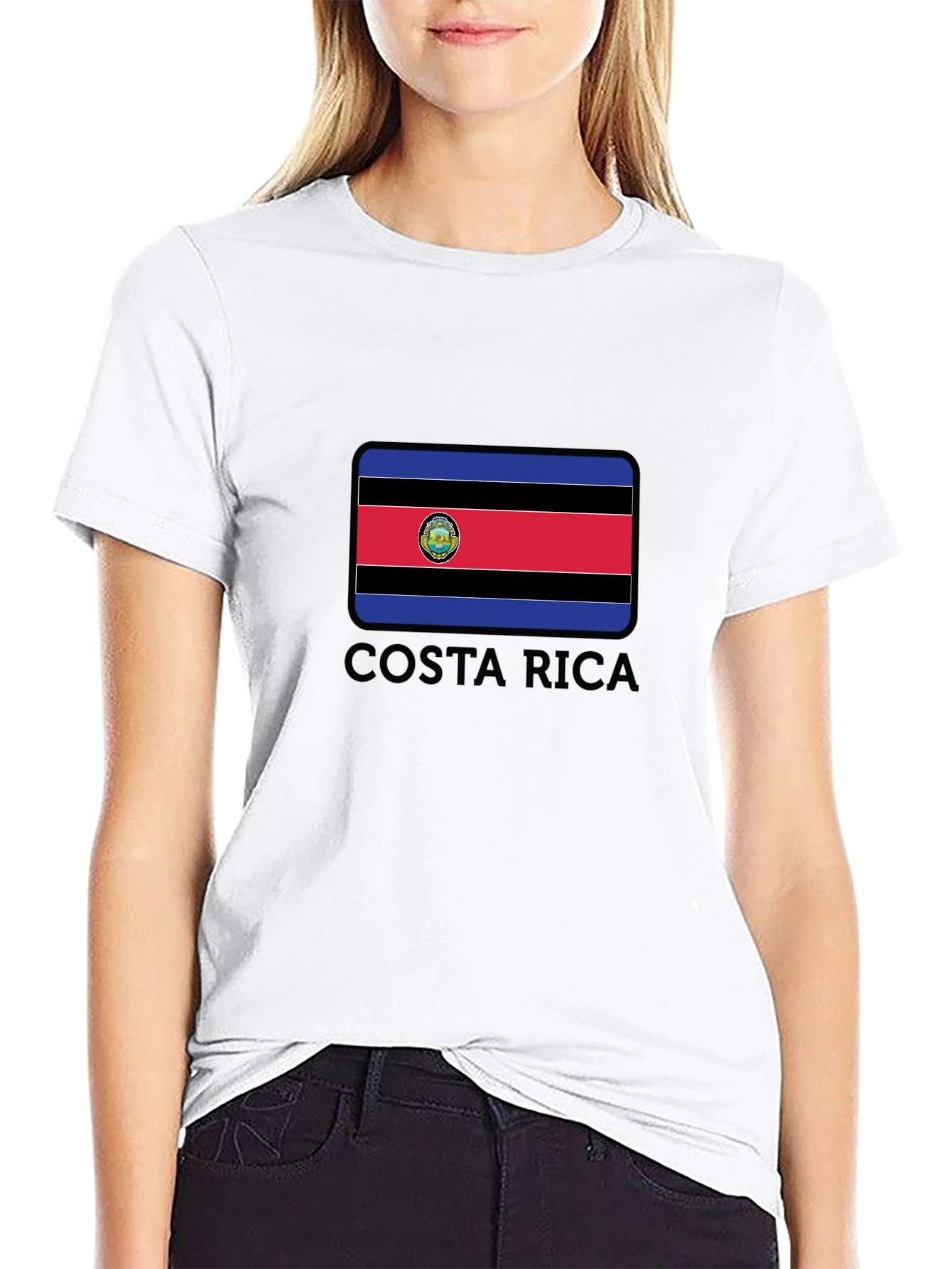Costa Rica Flag Graphic Tee - Black Crew Neck T-Shirt