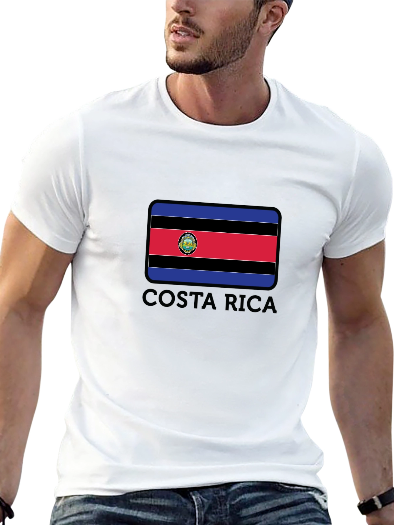 Costa Rica Flag Graphic Tee - Black Crew Neck T-Shirt