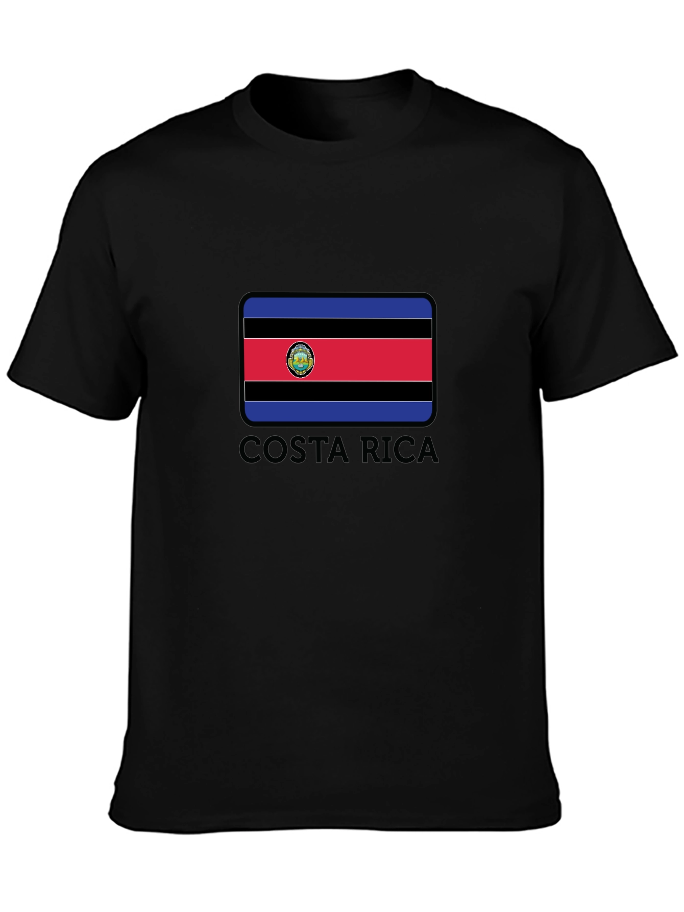 Costa Rica Flag Graphic Tee - Black Crew Neck T-Shirt