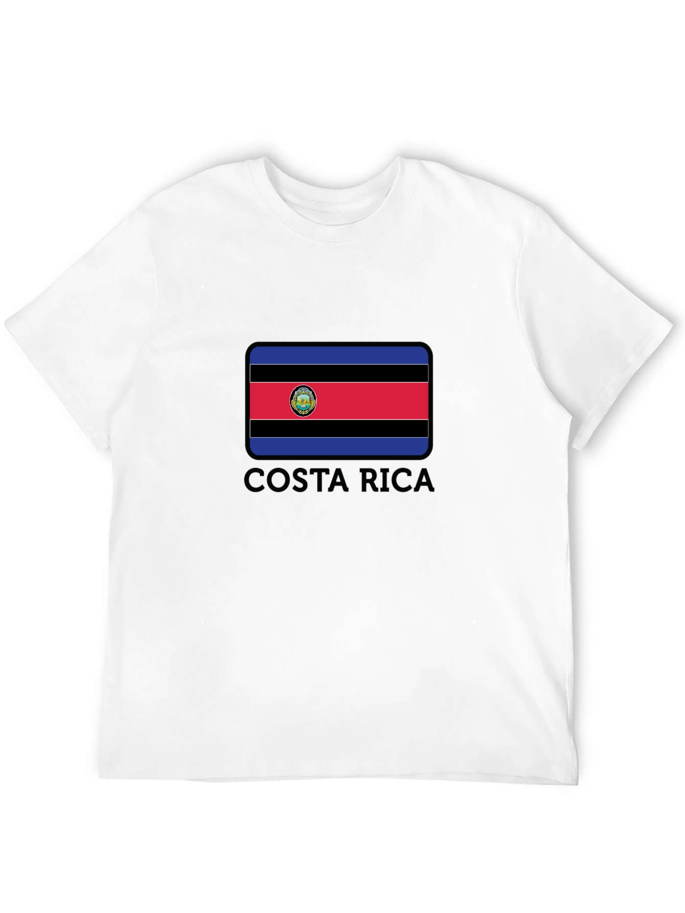 Costa Rica Flag Graphic Tee - Black Crew Neck T-Shirt