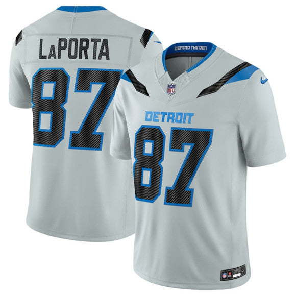 Men's Detroit Lions #87 Sam LaPorta Silver 2026 F.U.S.E. Rivalries Collection Limited Football Stitched Jersey