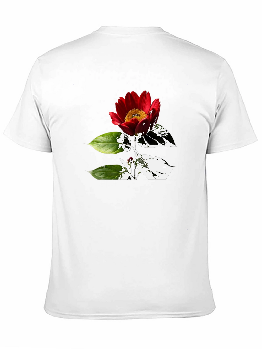 Black T-Shirt with Red Flower Graphic