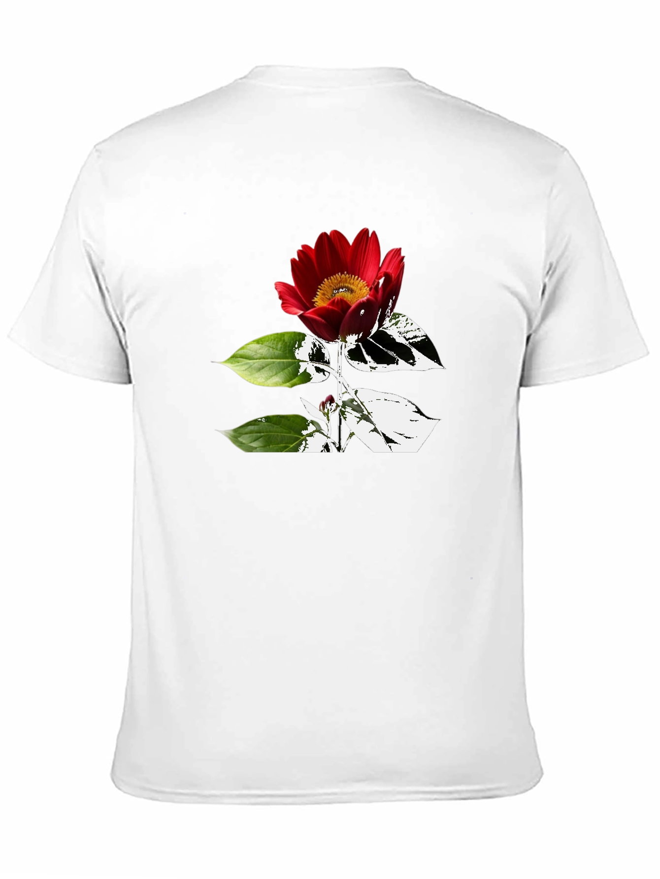 Black T-Shirt with Red Flower Graphic