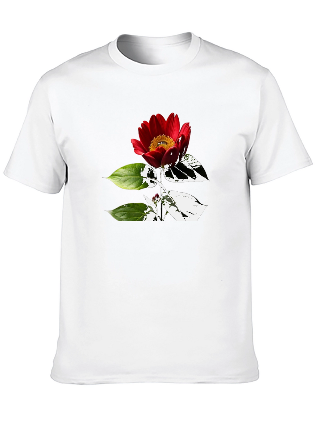 Black T-Shirt with Red Flower Graphic