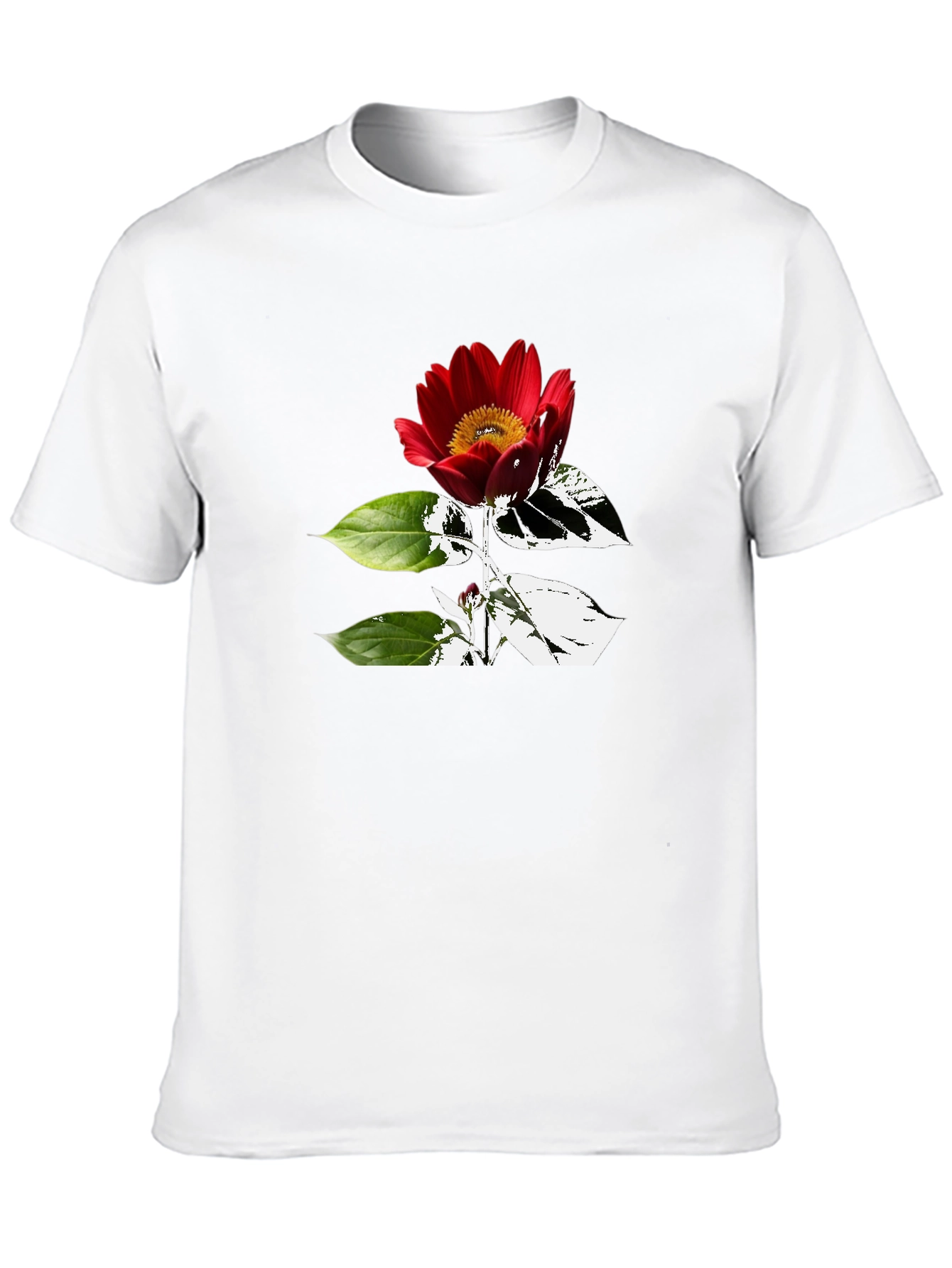 Black T-Shirt with Red Flower Graphic