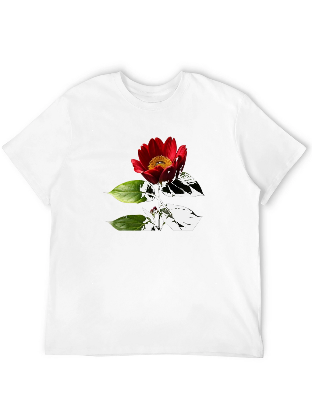 Black T-Shirt with Red Flower Graphic