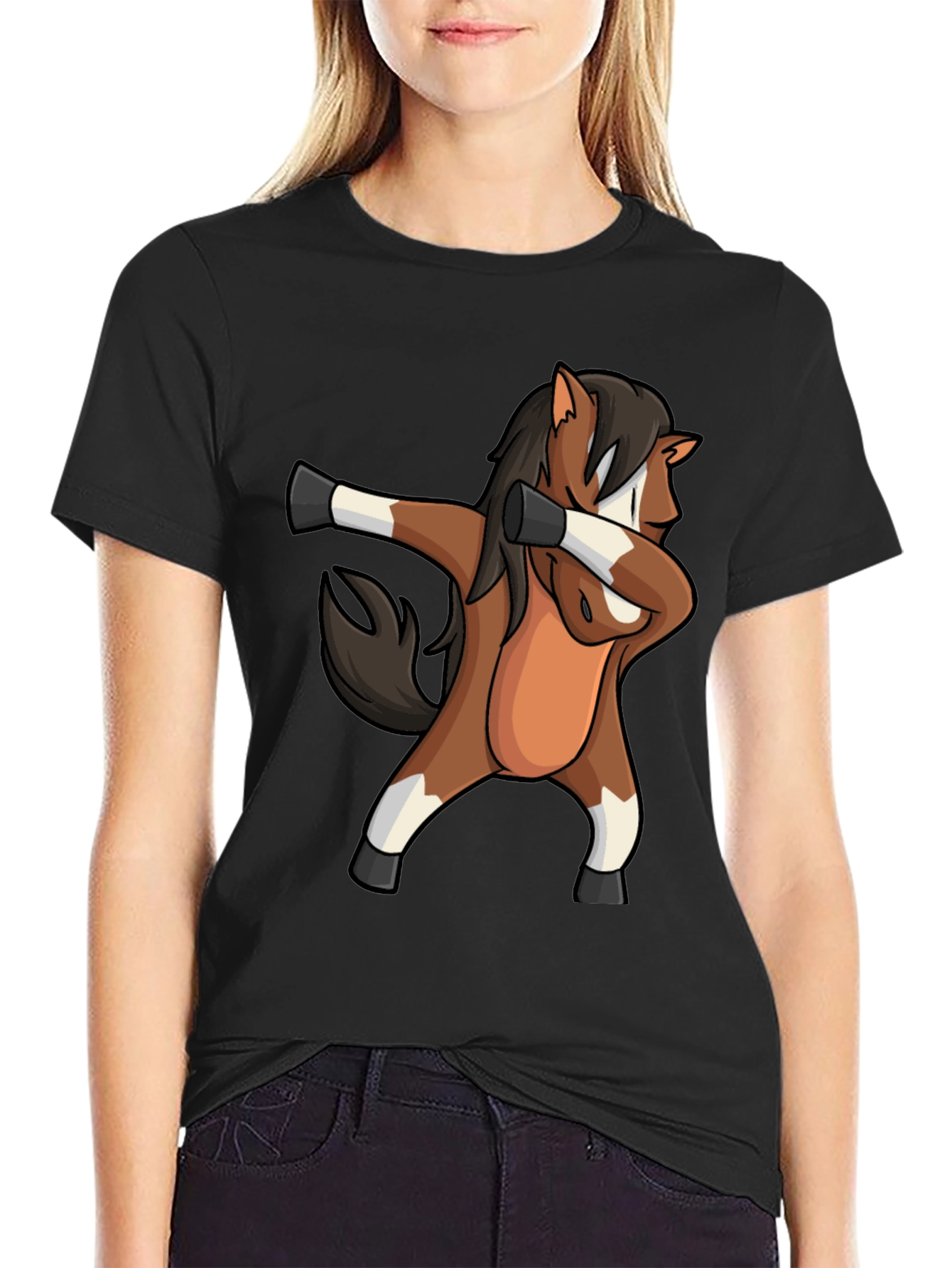 Dabbing Horse Graphic Tee - Black Casual T-Shirt