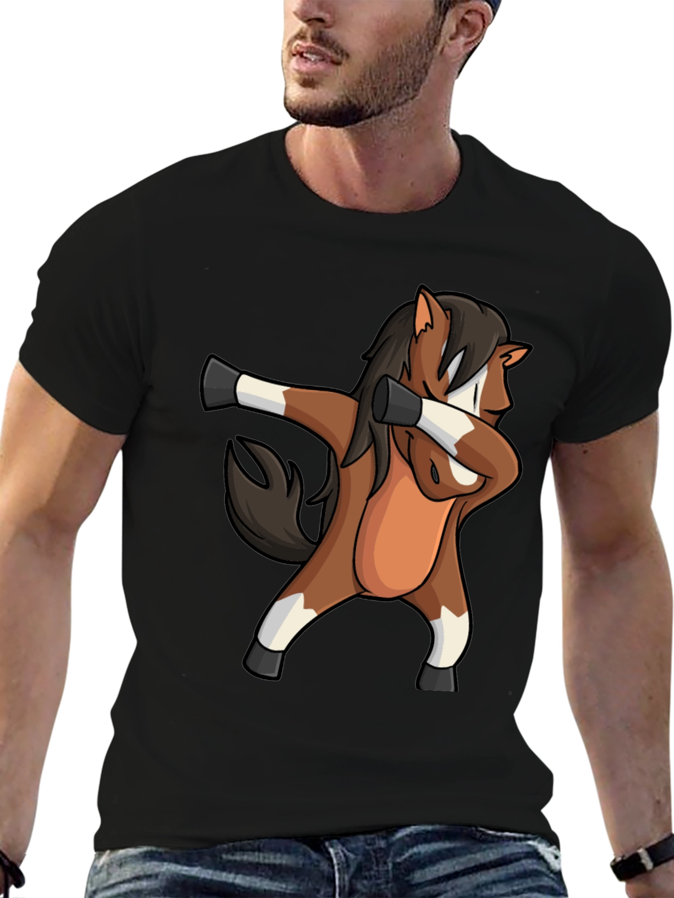 Dabbing Horse Graphic Tee - Black Casual T-Shirt
