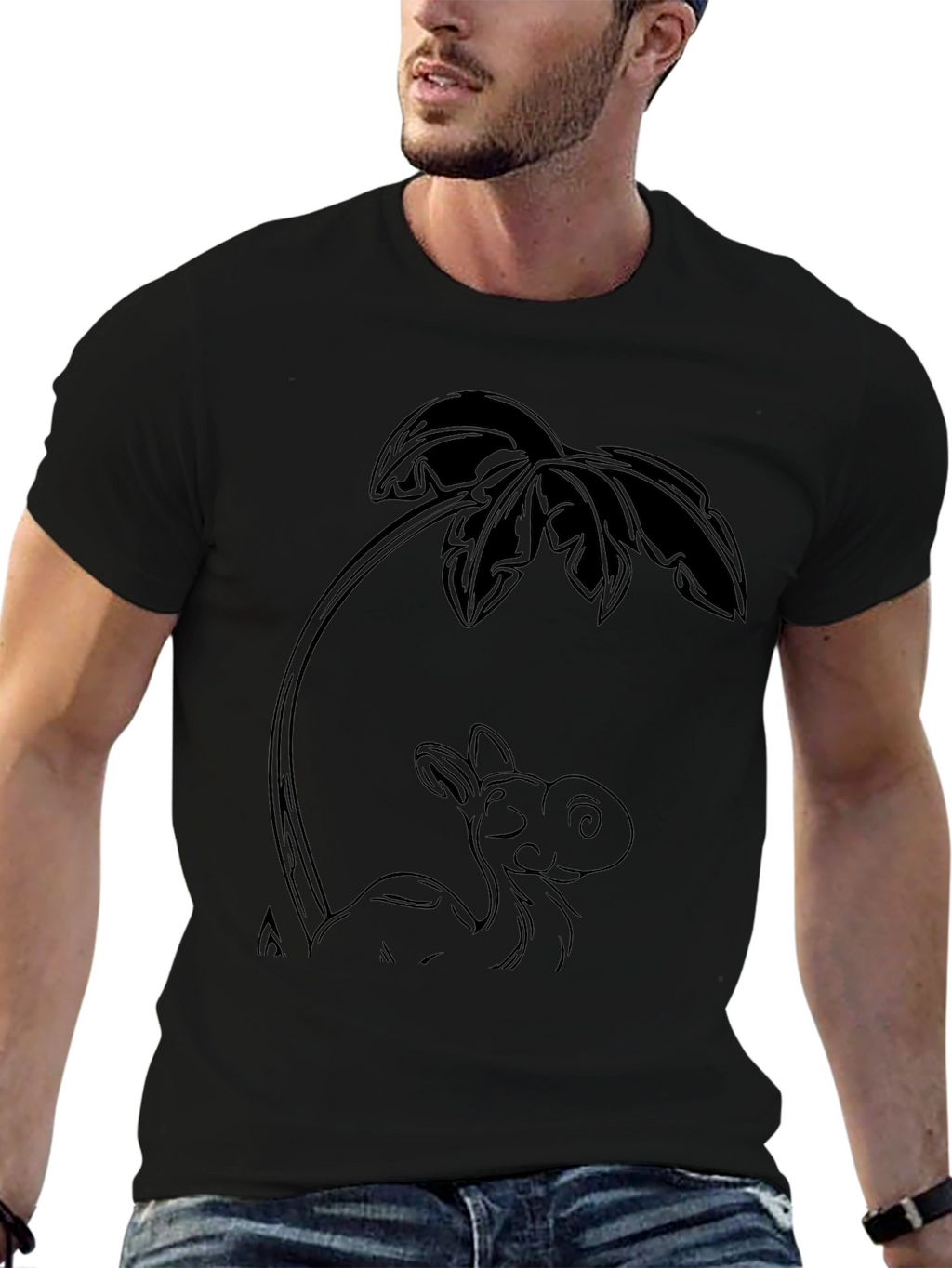 Camel Under Palm Tree Black T-Shirt