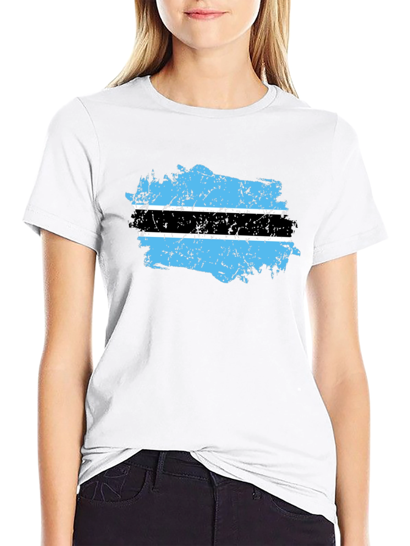Botswana Flag Distressed Black T-Shirt