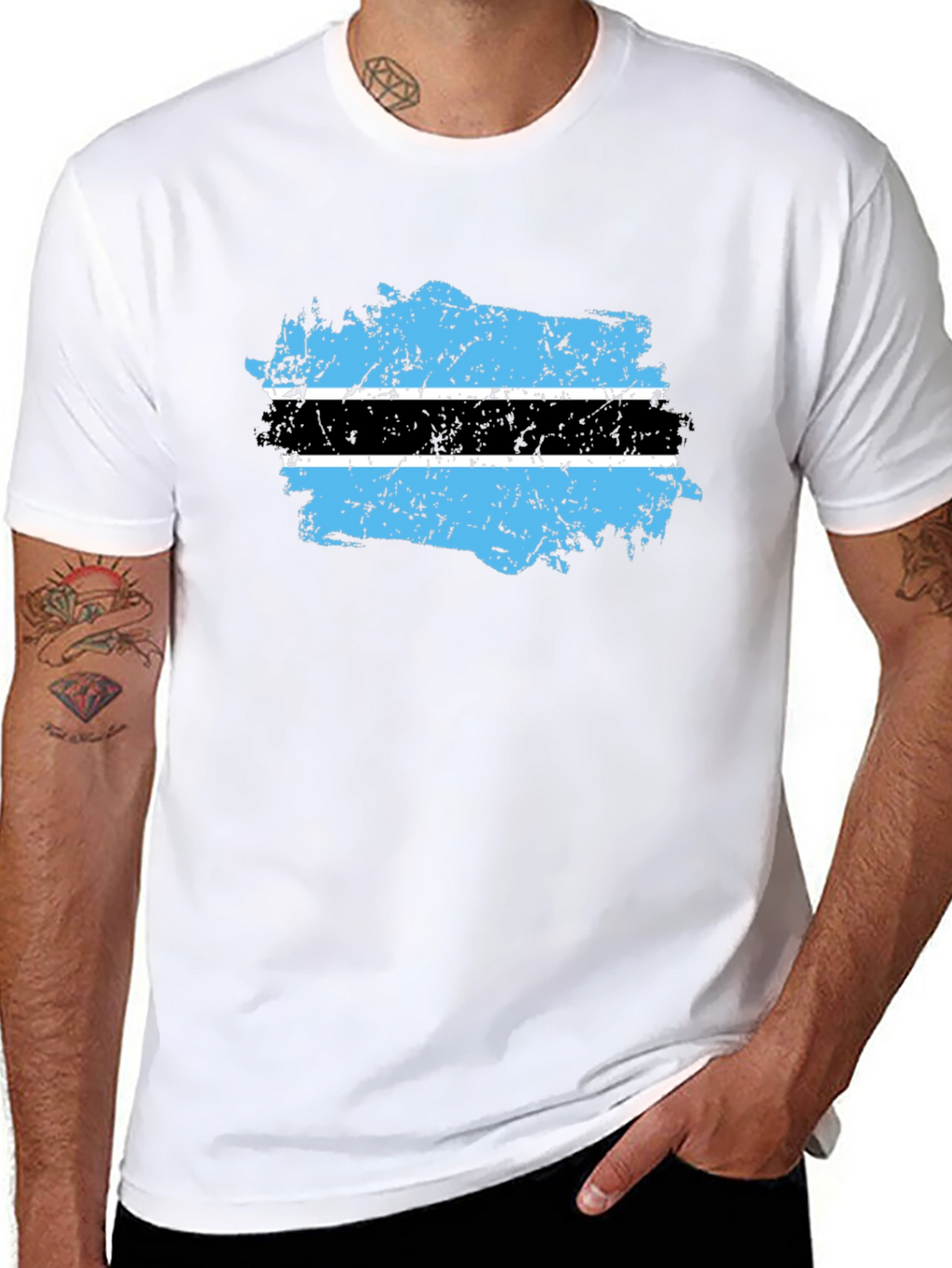 Botswana Flag Distressed Black T-Shirt