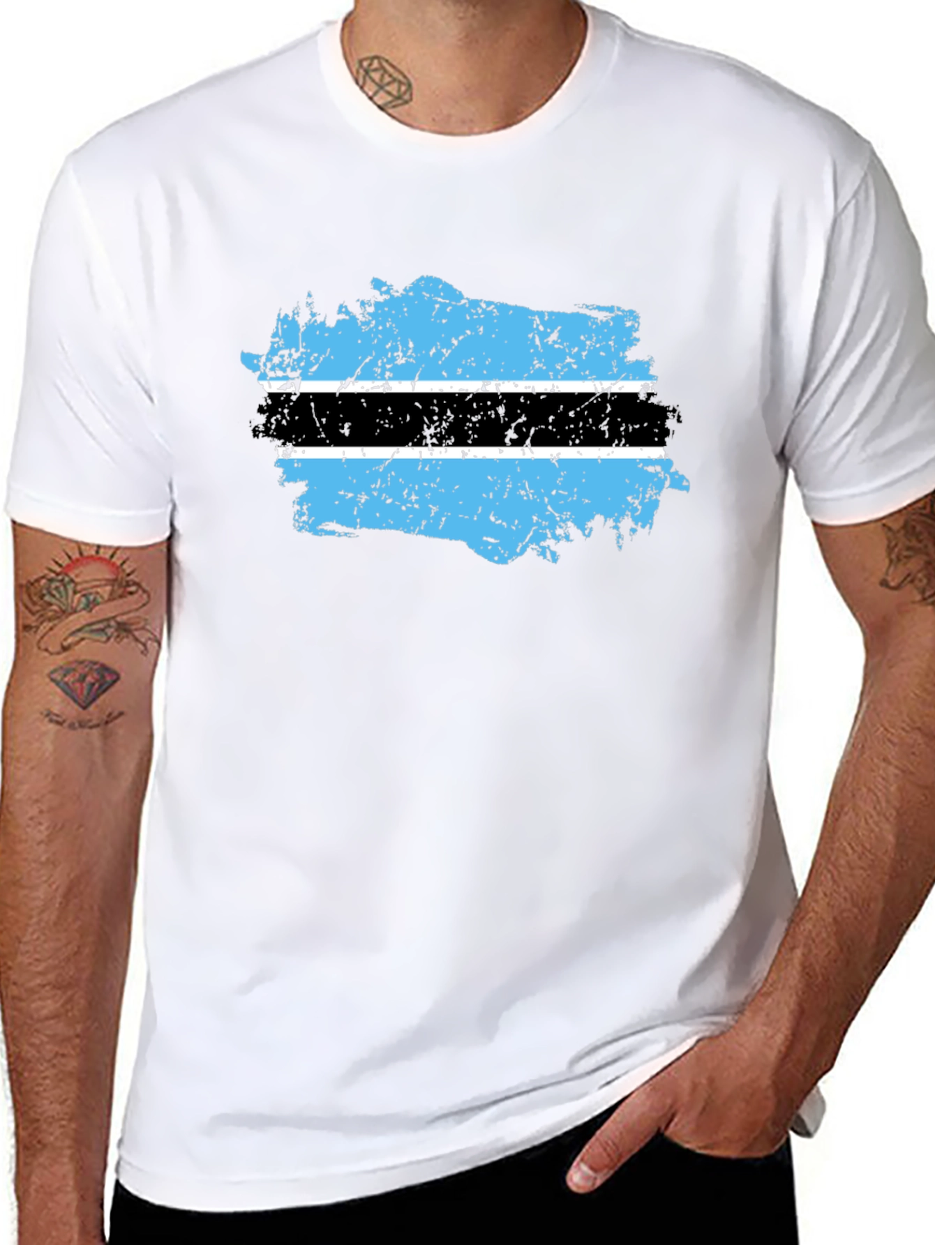 Botswana Flag Distressed Black T-Shirt