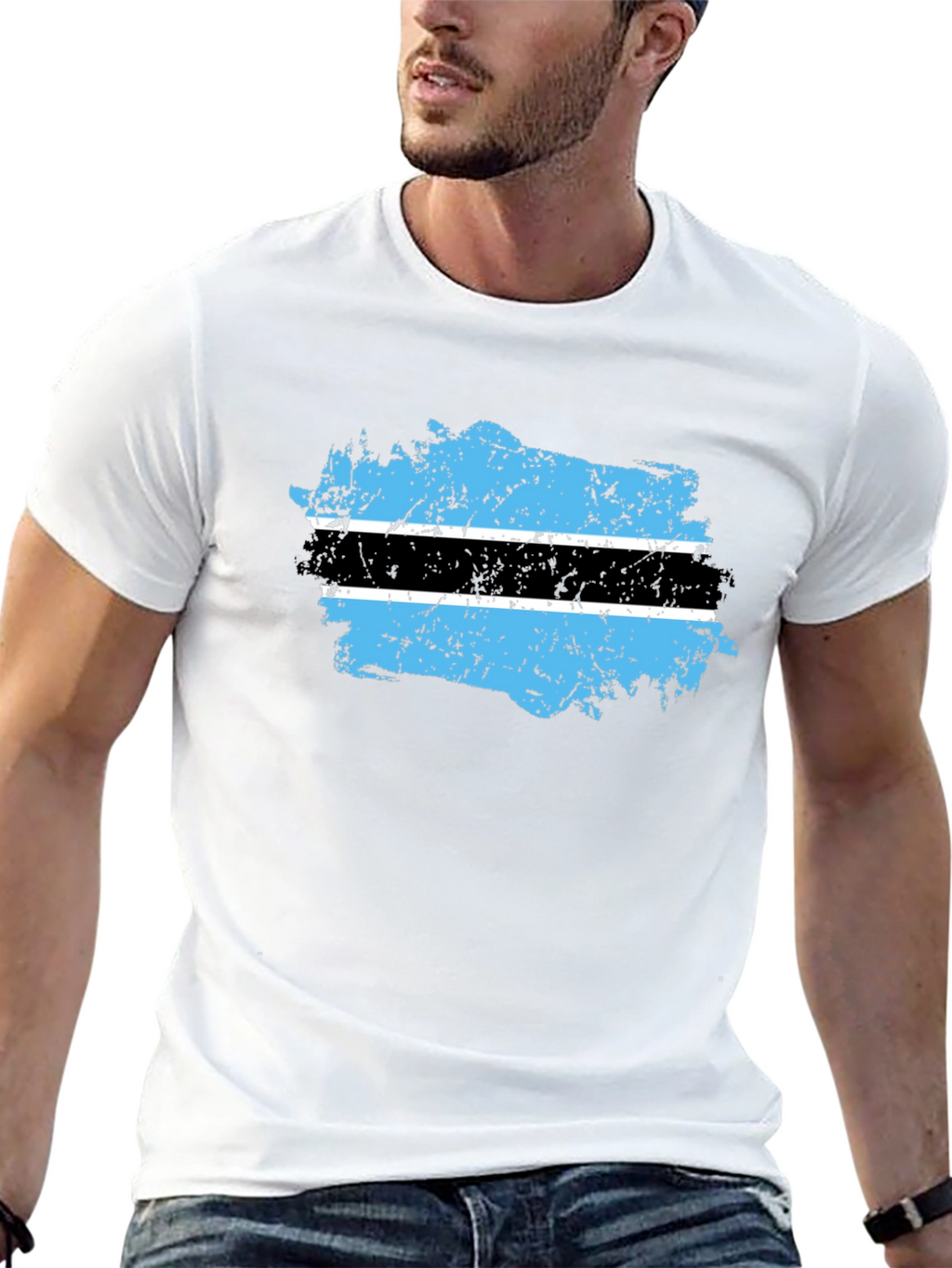 Botswana Flag Distressed Black T-Shirt