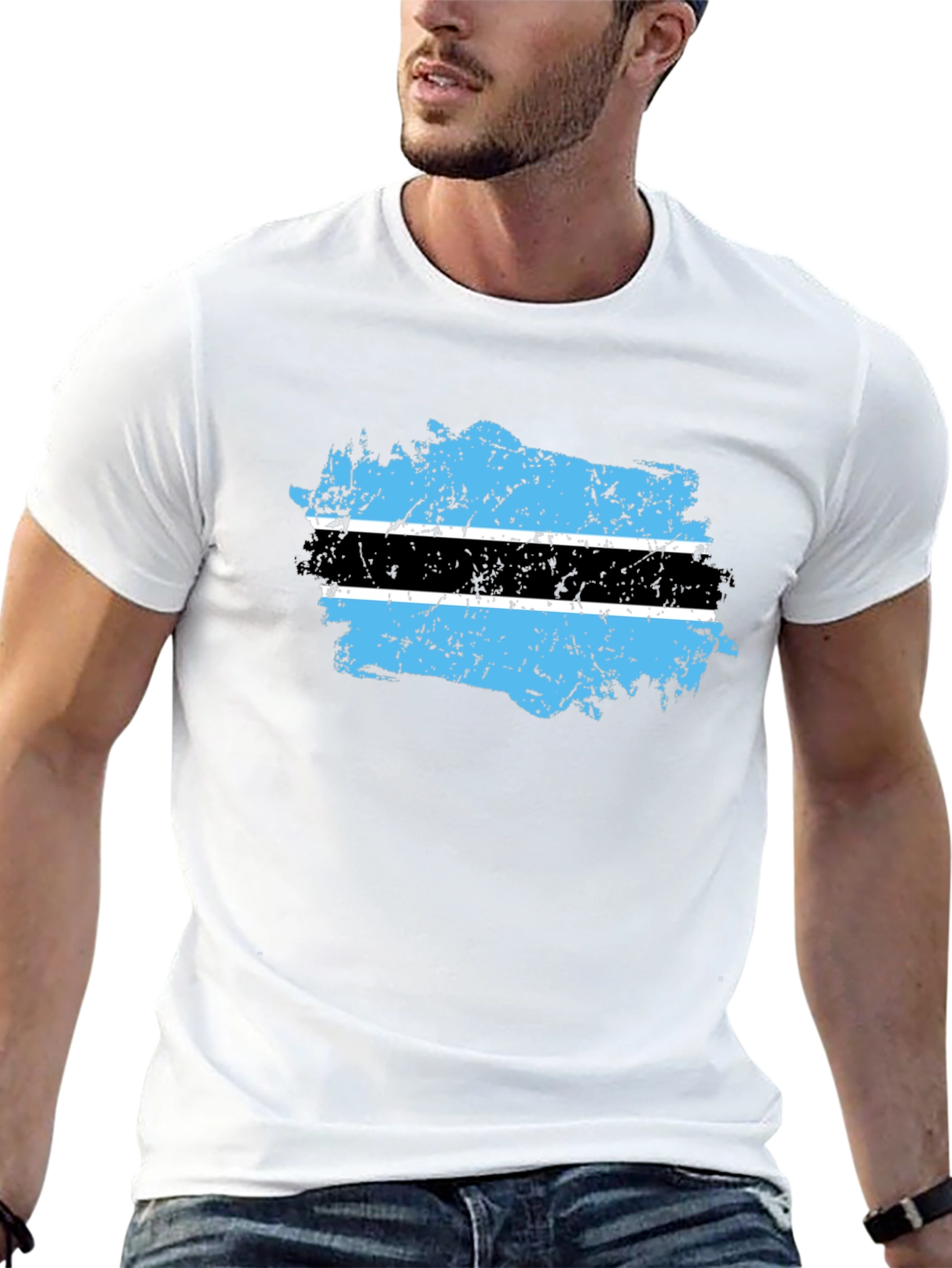 Botswana Flag Distressed Black T-Shirt