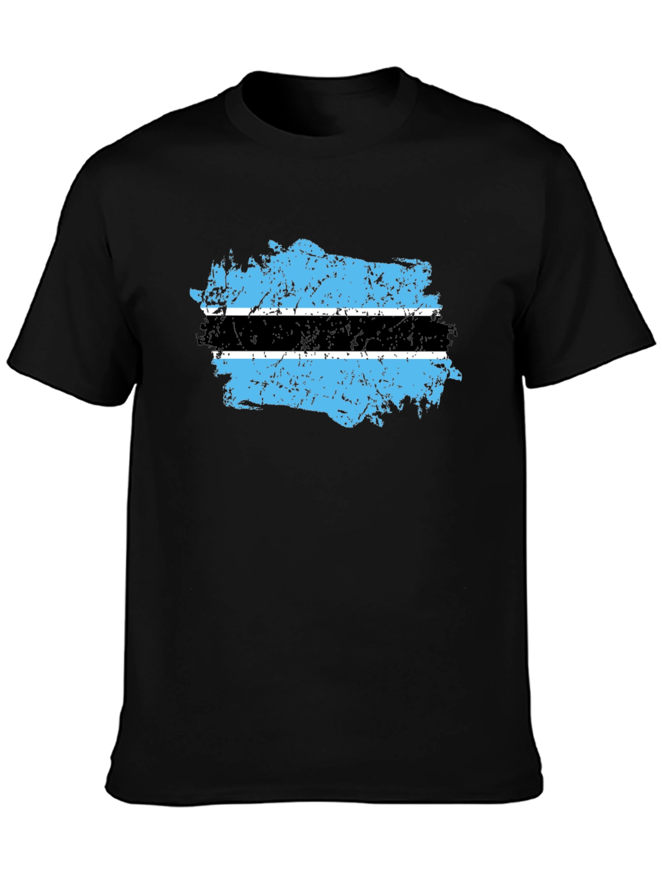 Botswana Flag Distressed Black T-Shirt