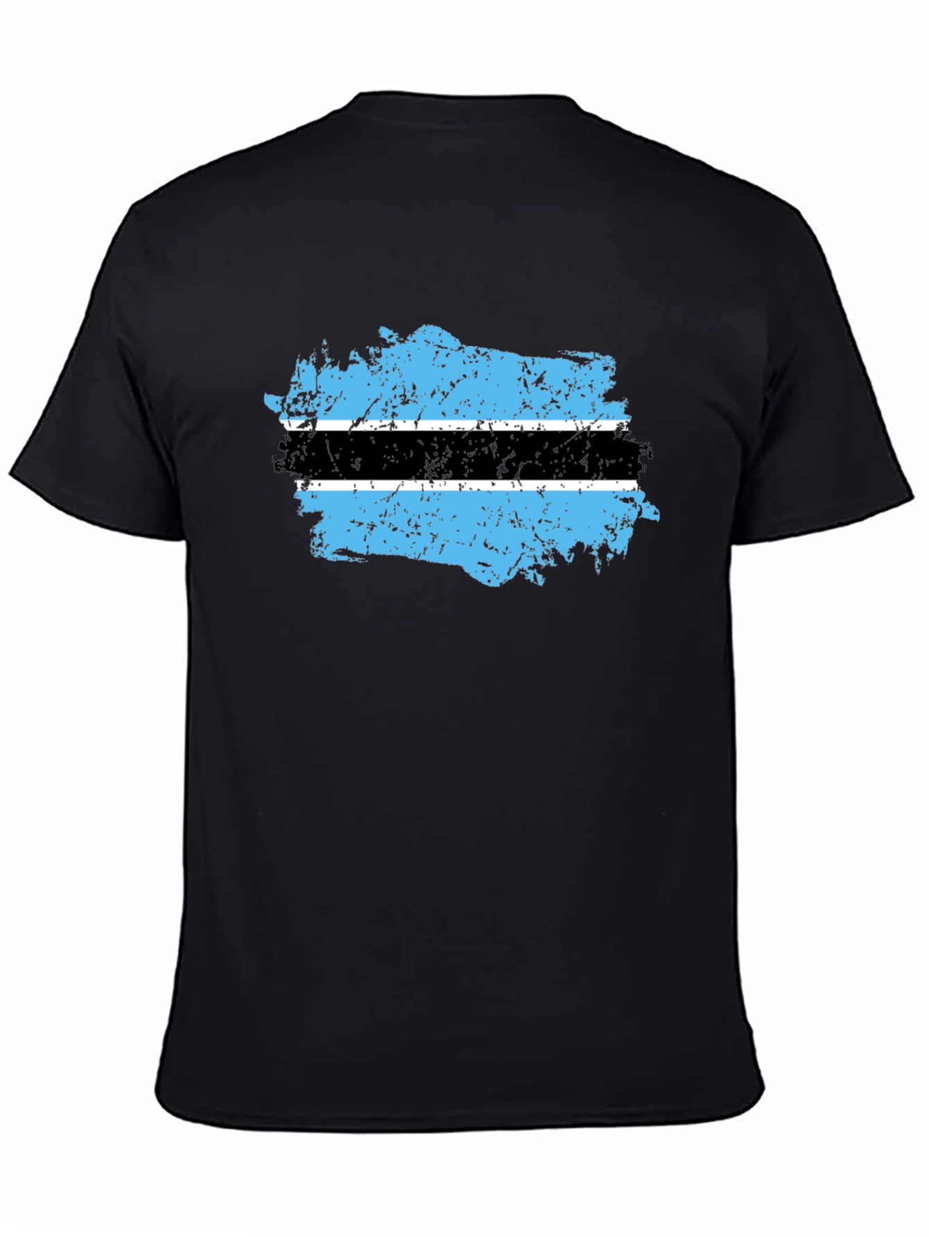 Botswana Flag Distressed Black T-Shirt