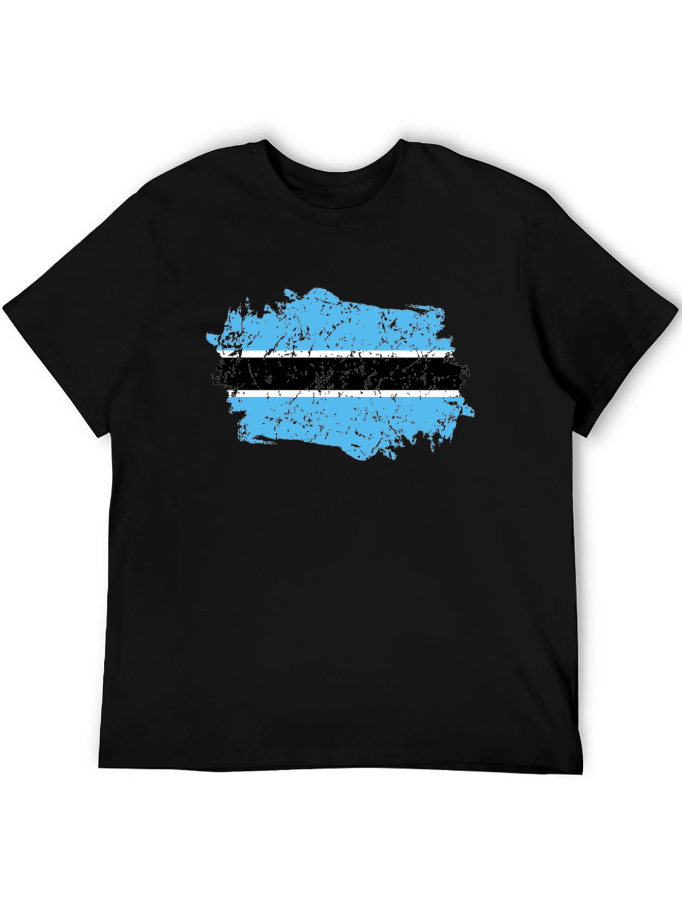 Botswana Flag Distressed Black T-Shirt