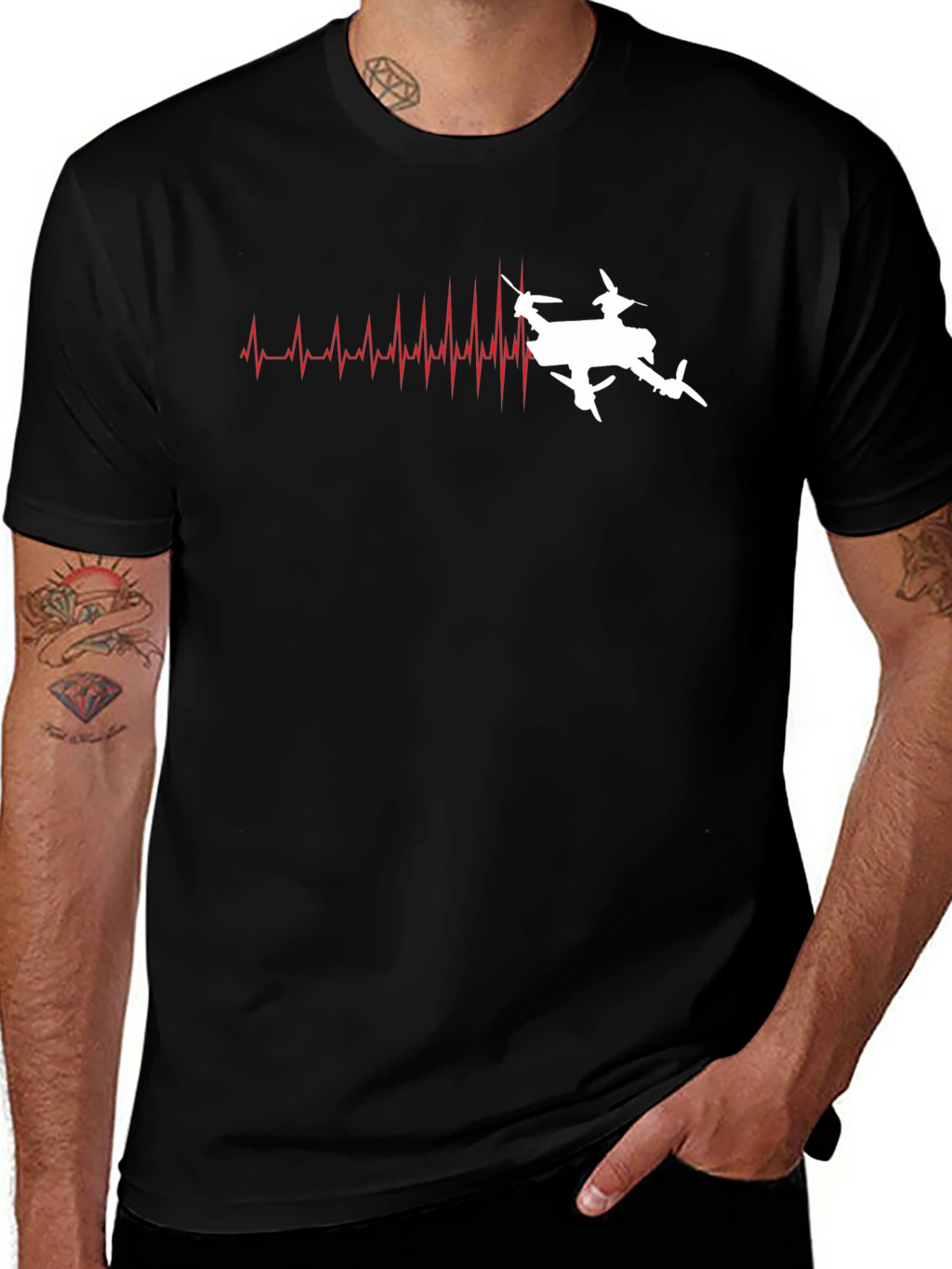 Drone Heartbeat Black T-Shirt