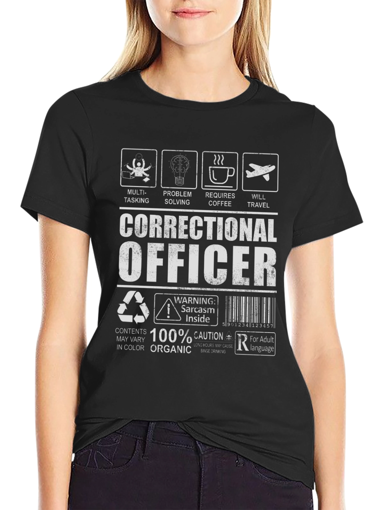 Correctional Officer Sarcastic Humor Black T-Shirt