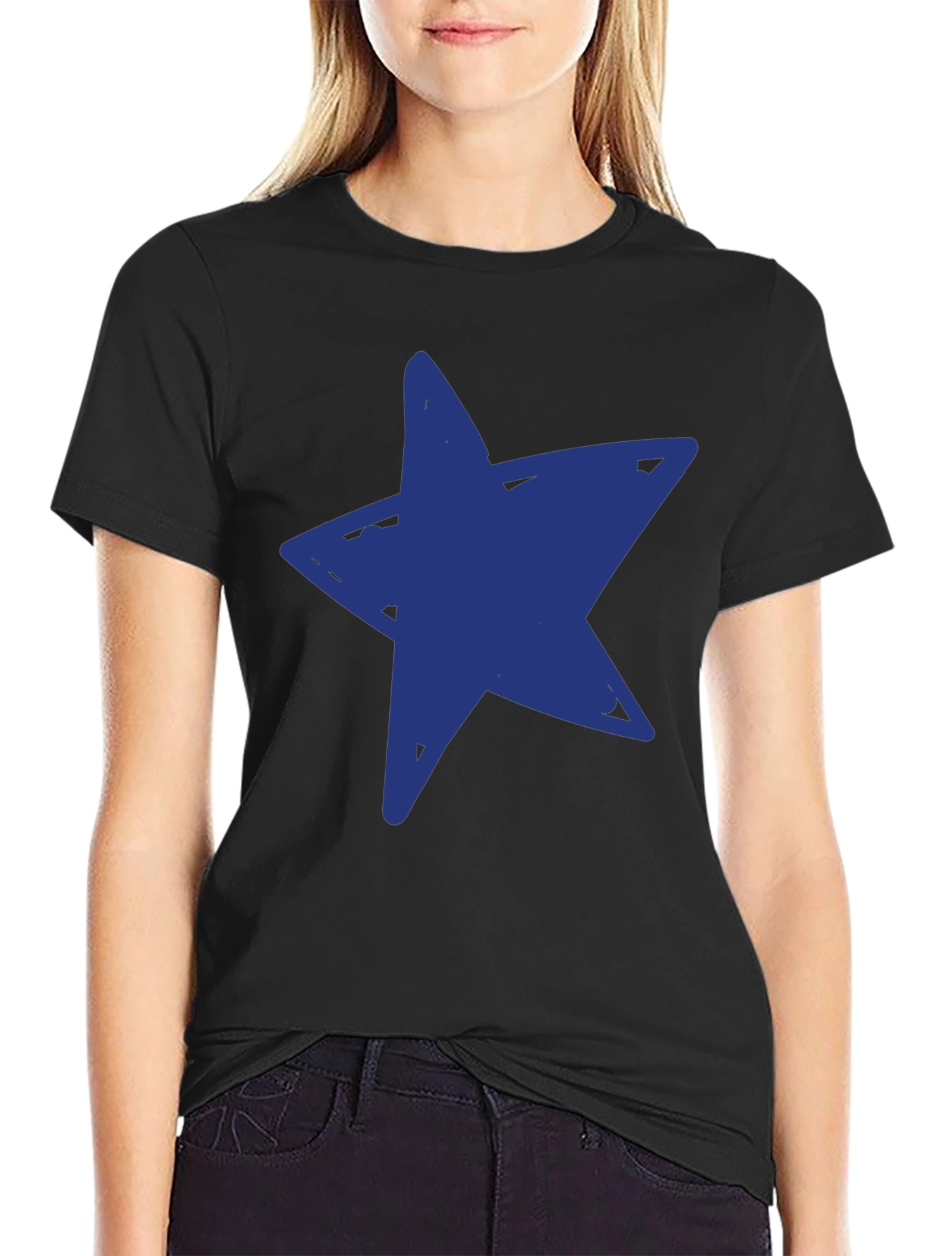 Blue Star Graphic Black T-Shirt