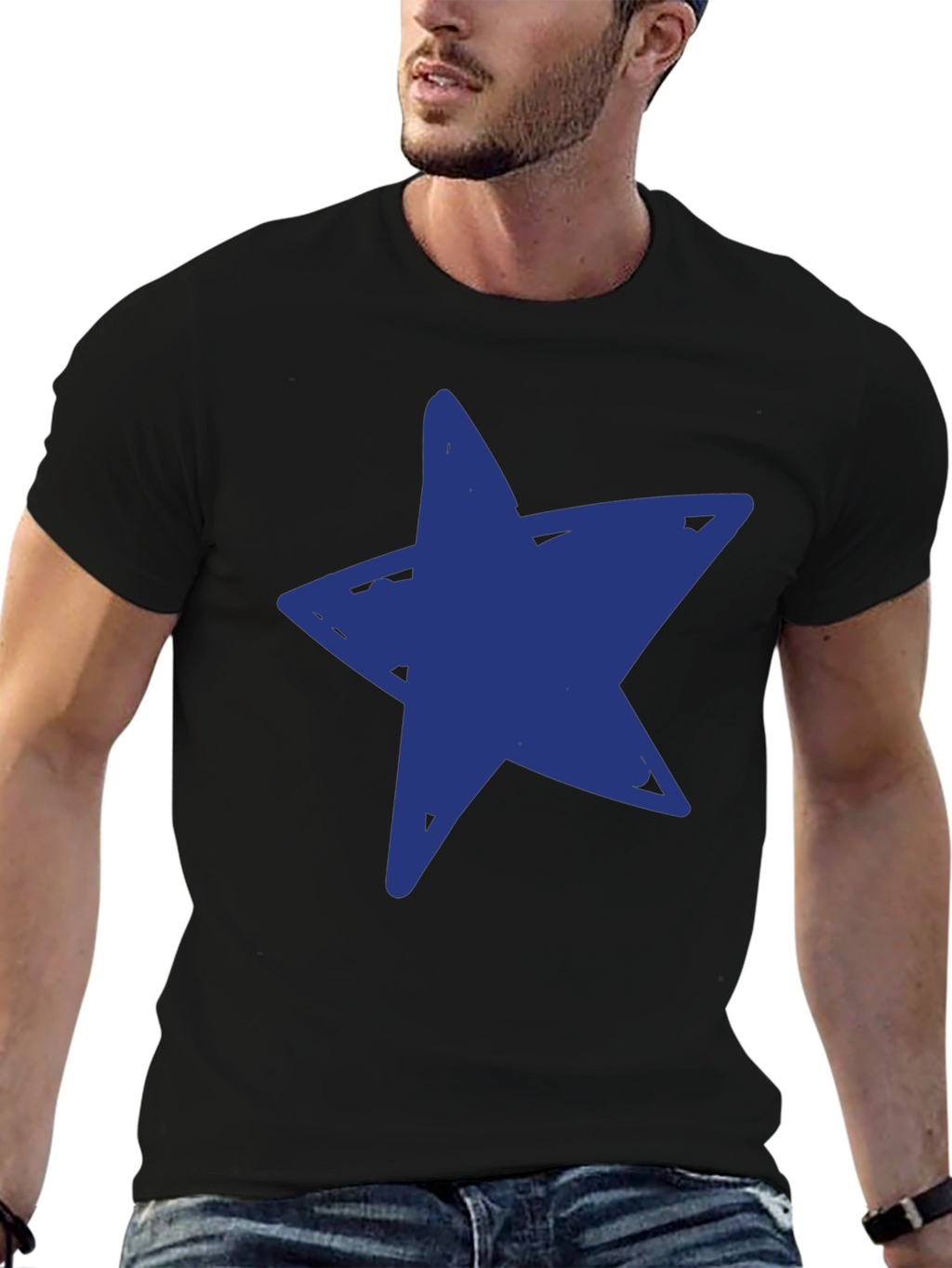 Blue Star Graphic Black T-Shirt