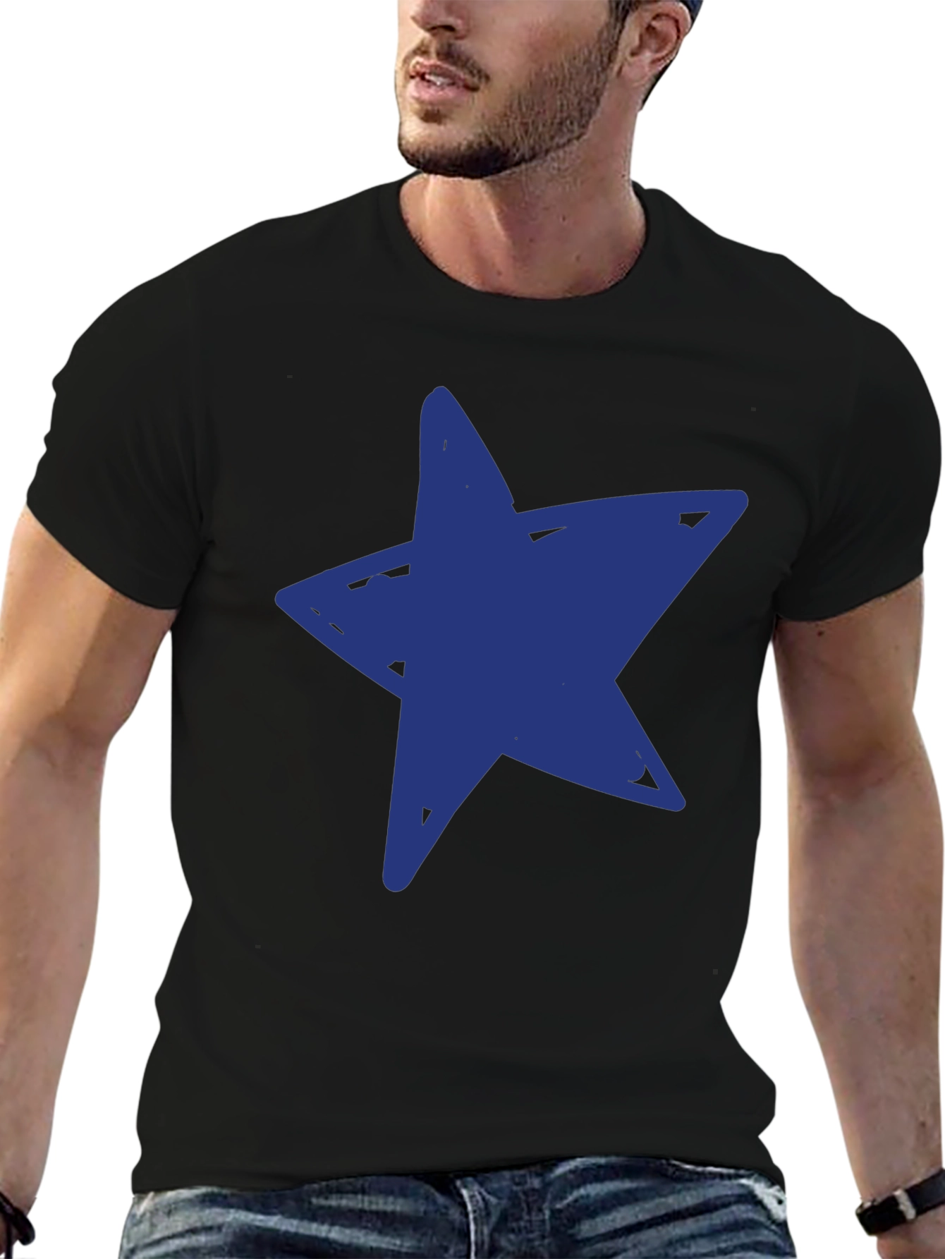 Blue Star Graphic Black T-Shirt