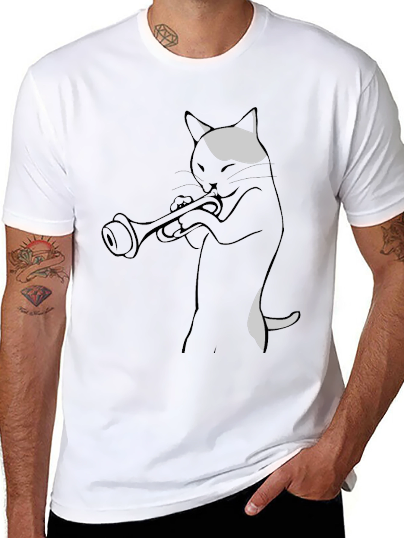 Cool Cat Trumpet Player Graphic Tee