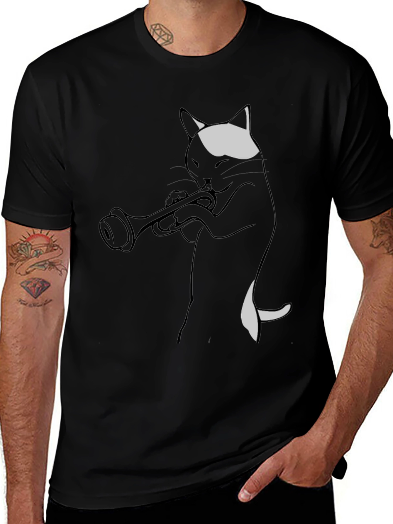 Cool Cat Trumpet Player Graphic Tee