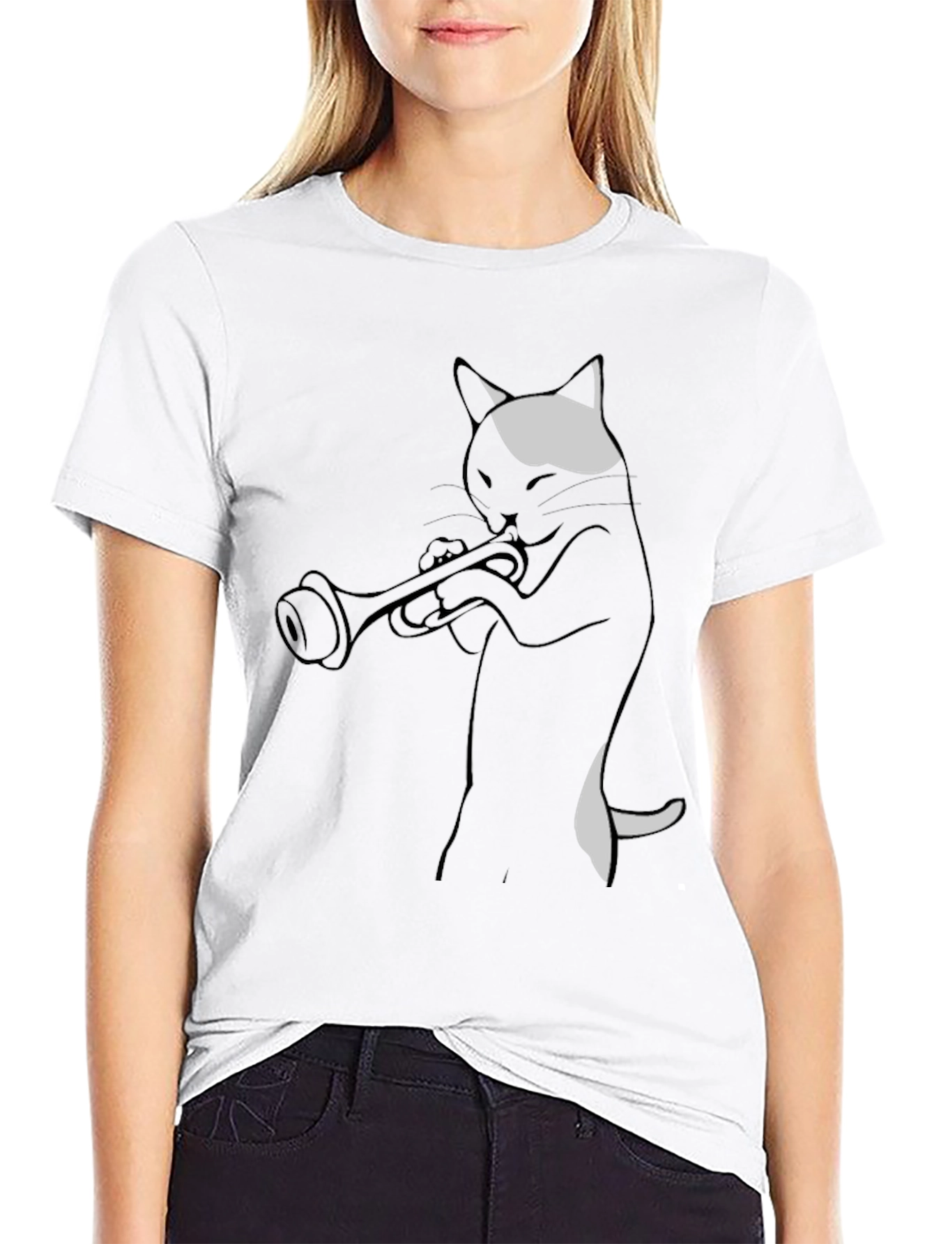 Cool Cat Trumpet Player Graphic Tee