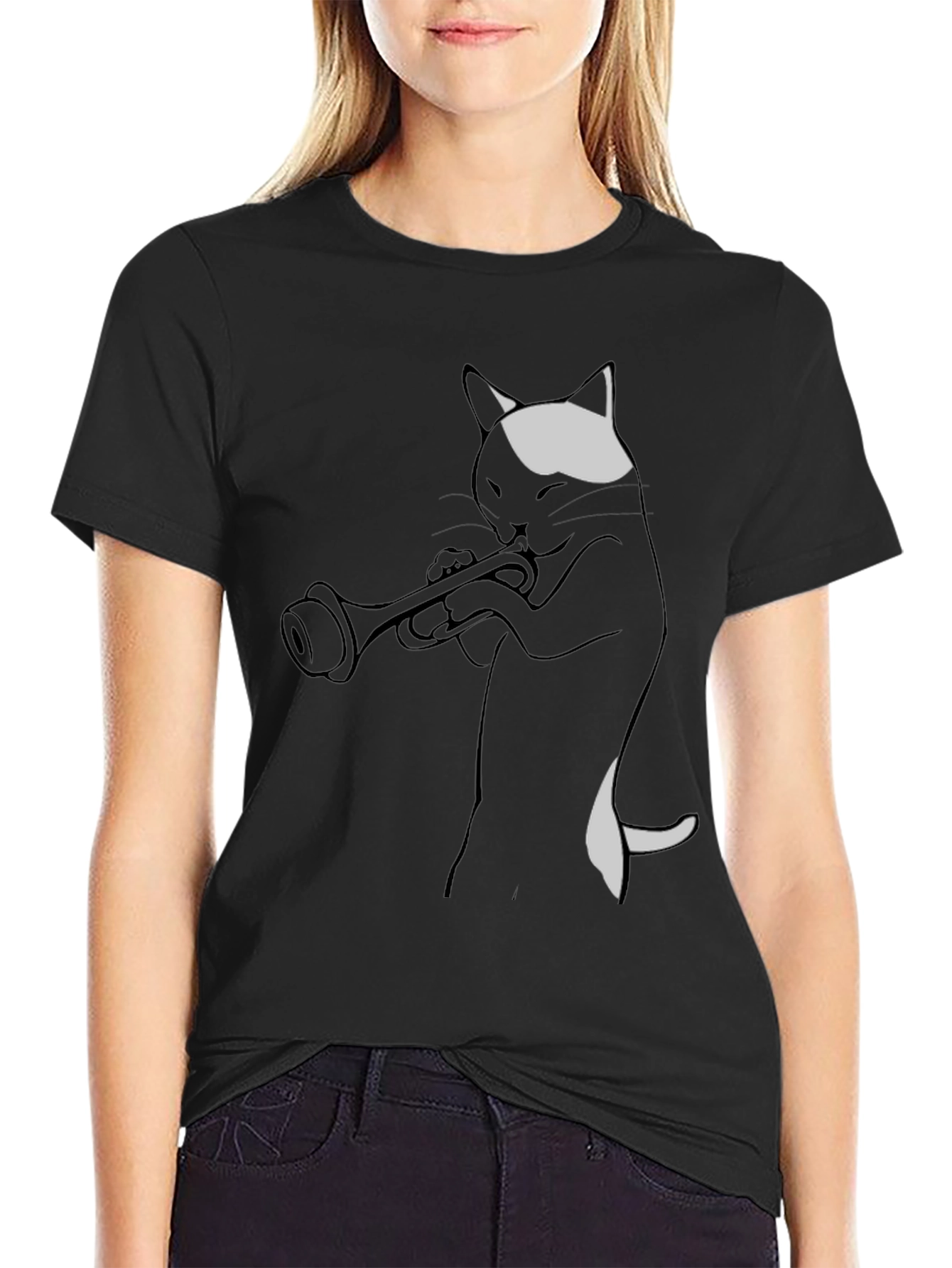 Cool Cat Trumpet Player Graphic Tee