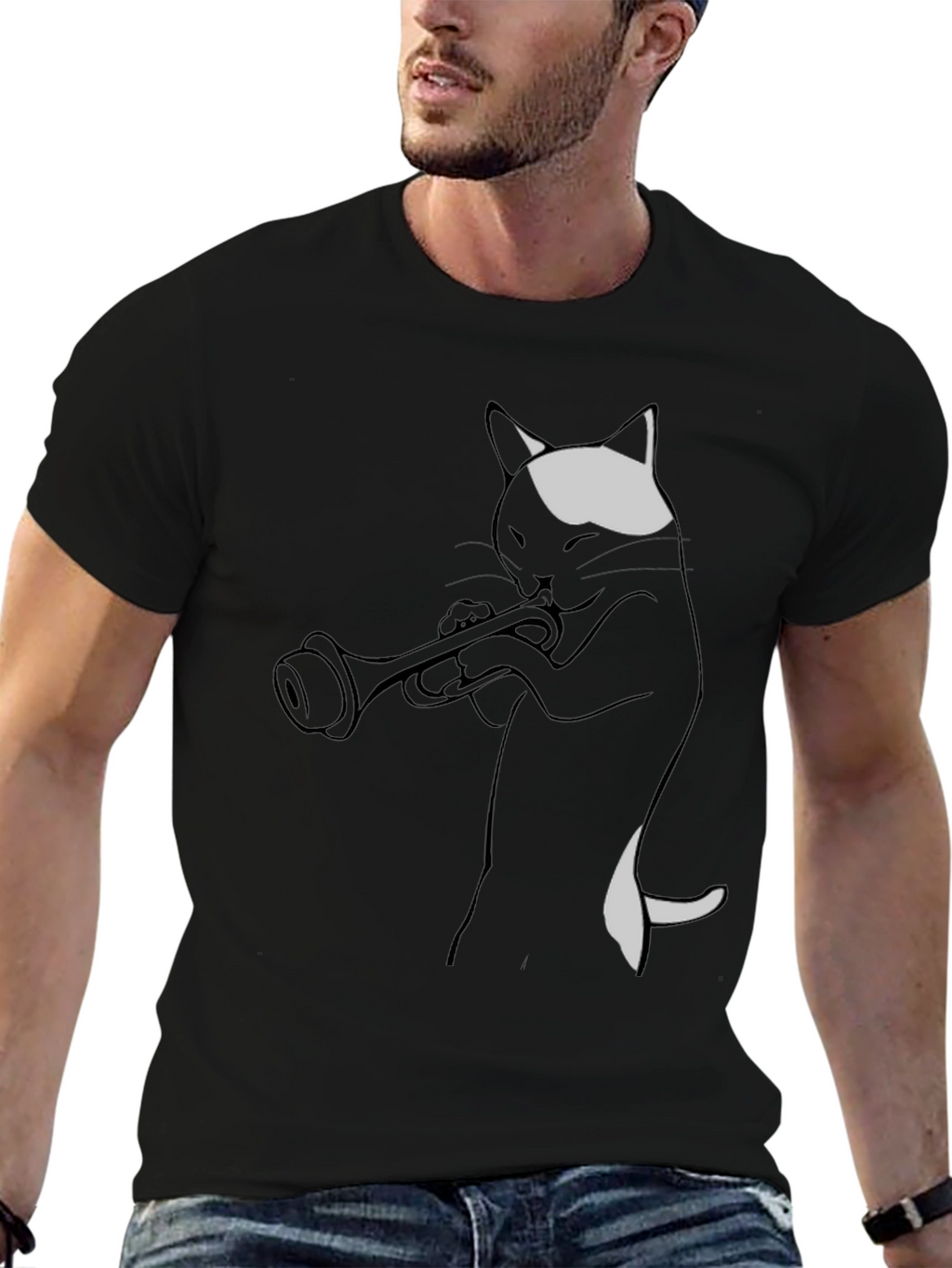 Cool Cat Trumpet Player Graphic Tee