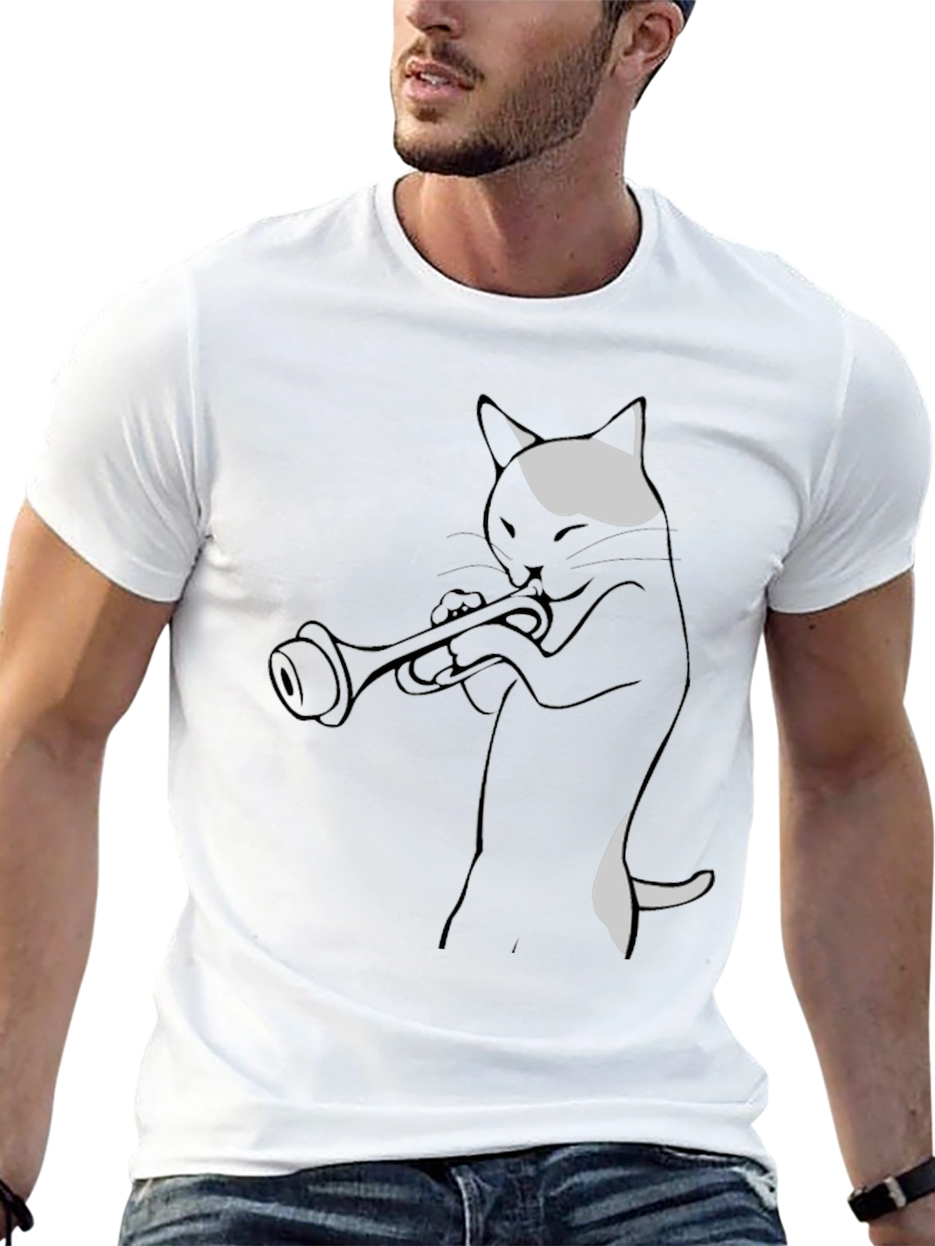 Cool Cat Trumpet Player Graphic Tee