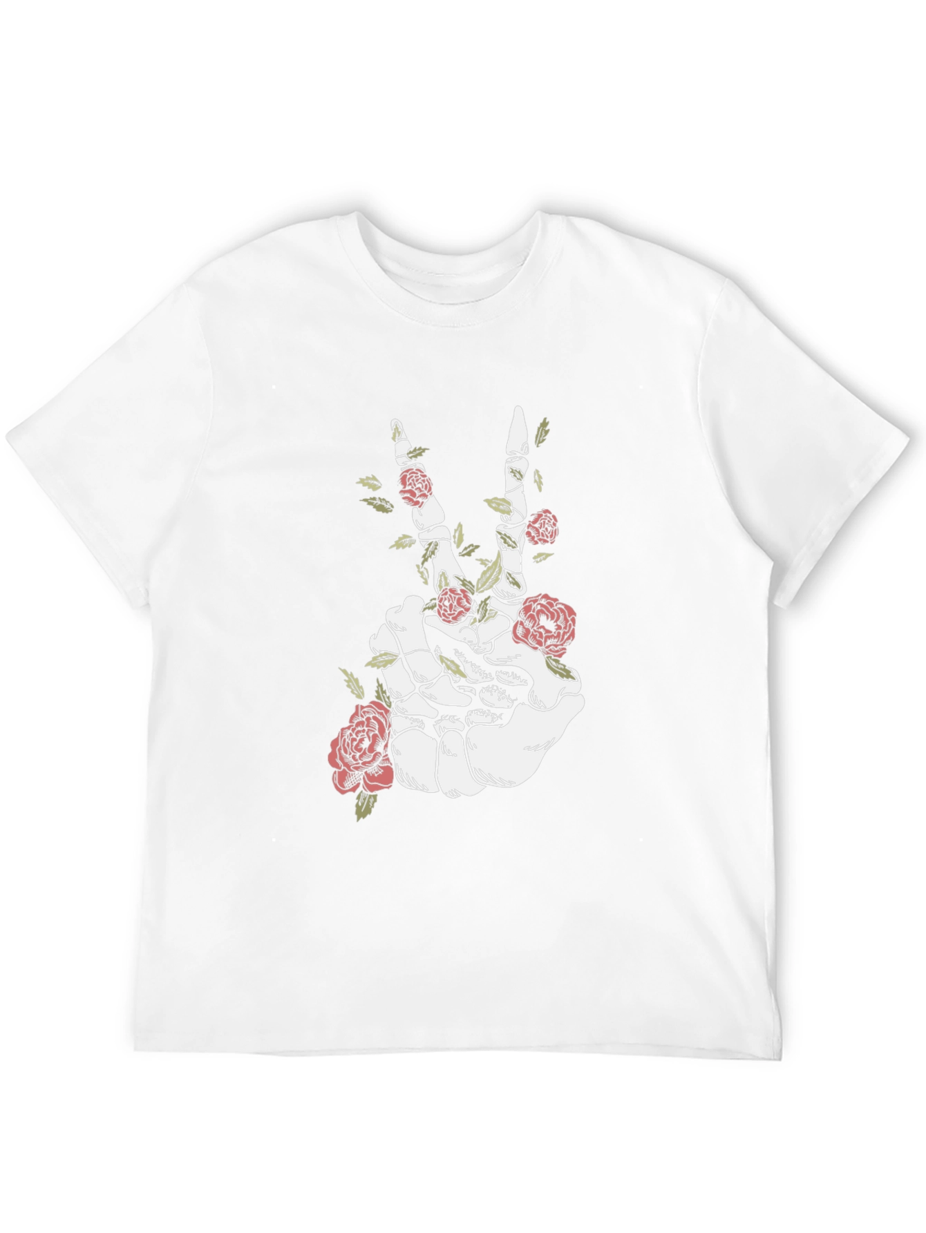 Floral Skeleton Hand Peace Sign Graphic Tee