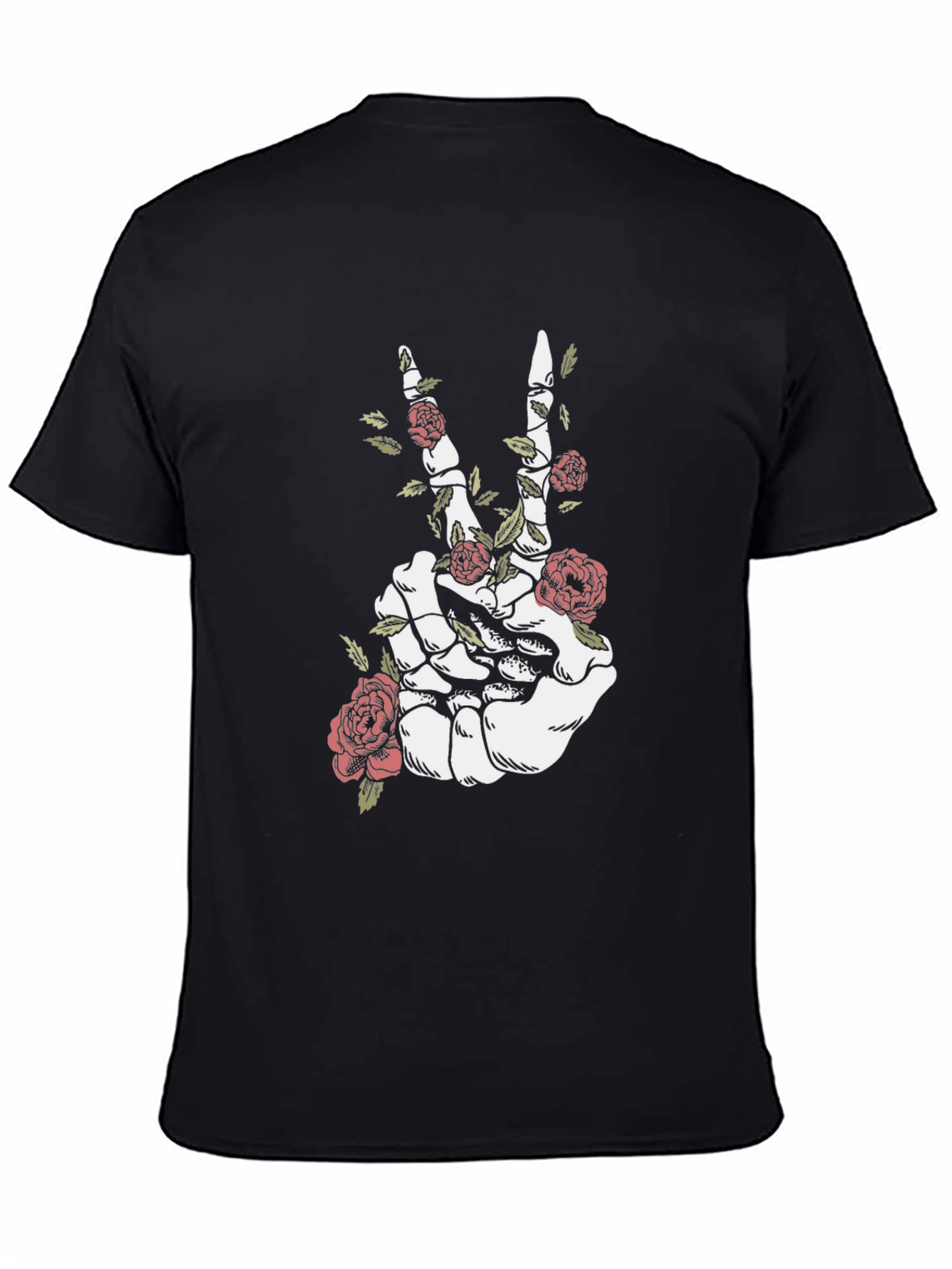 Floral Skeleton Hand Peace Sign Graphic Tee