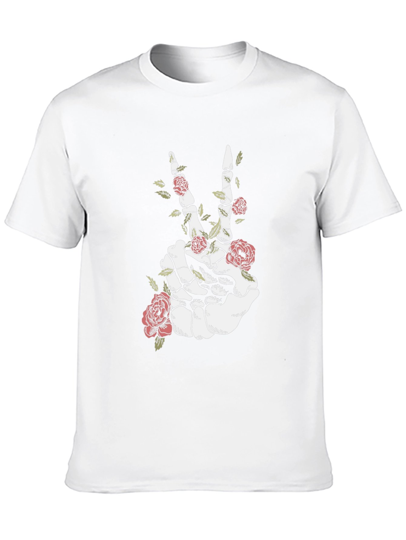 Floral Skeleton Hand Peace Sign Graphic Tee