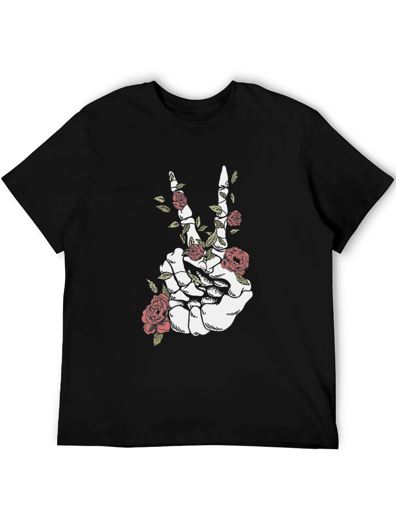 Floral Skeleton Hand Peace Sign Graphic Tee
