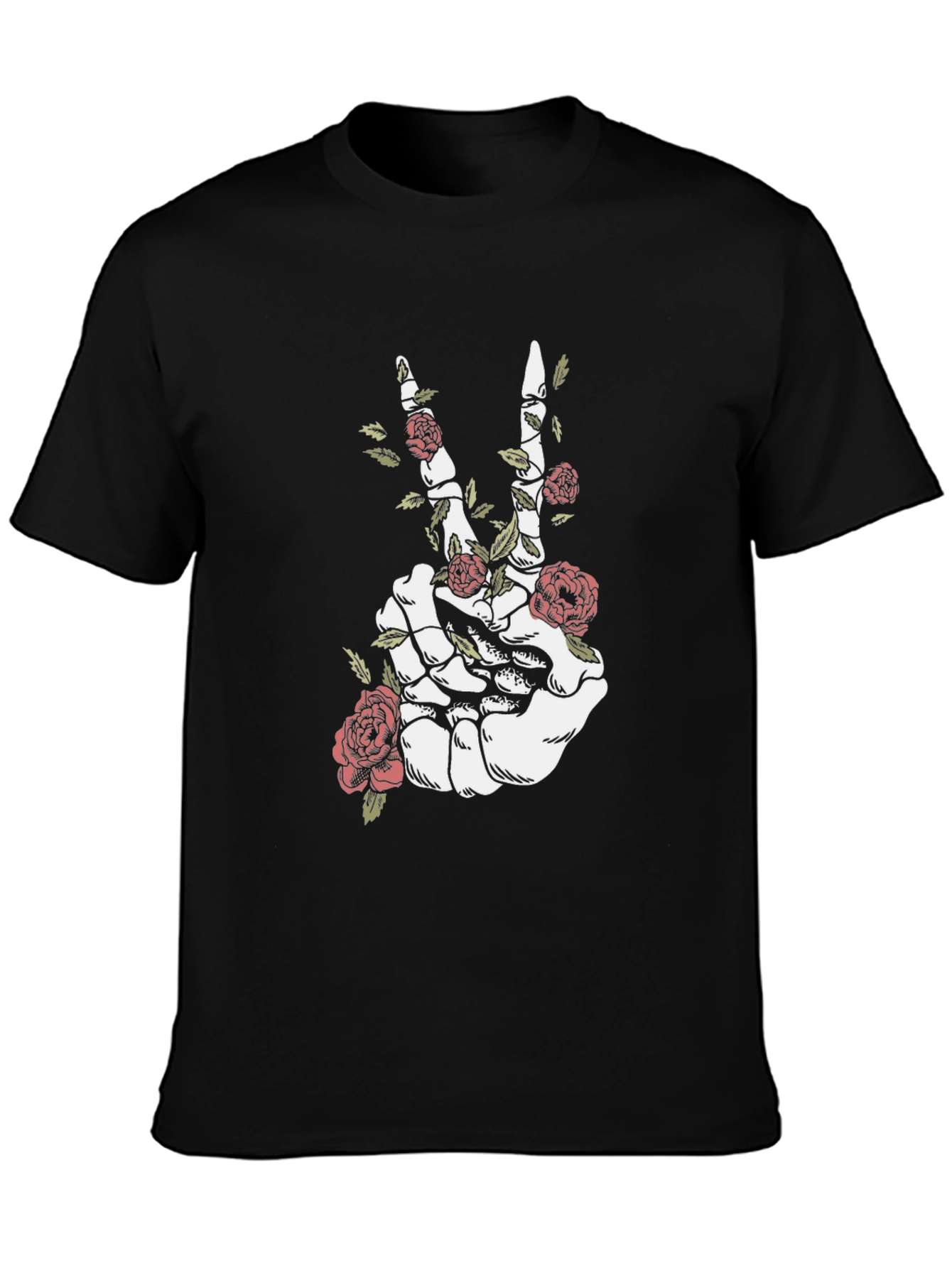 Floral Skeleton Hand Peace Sign Graphic Tee