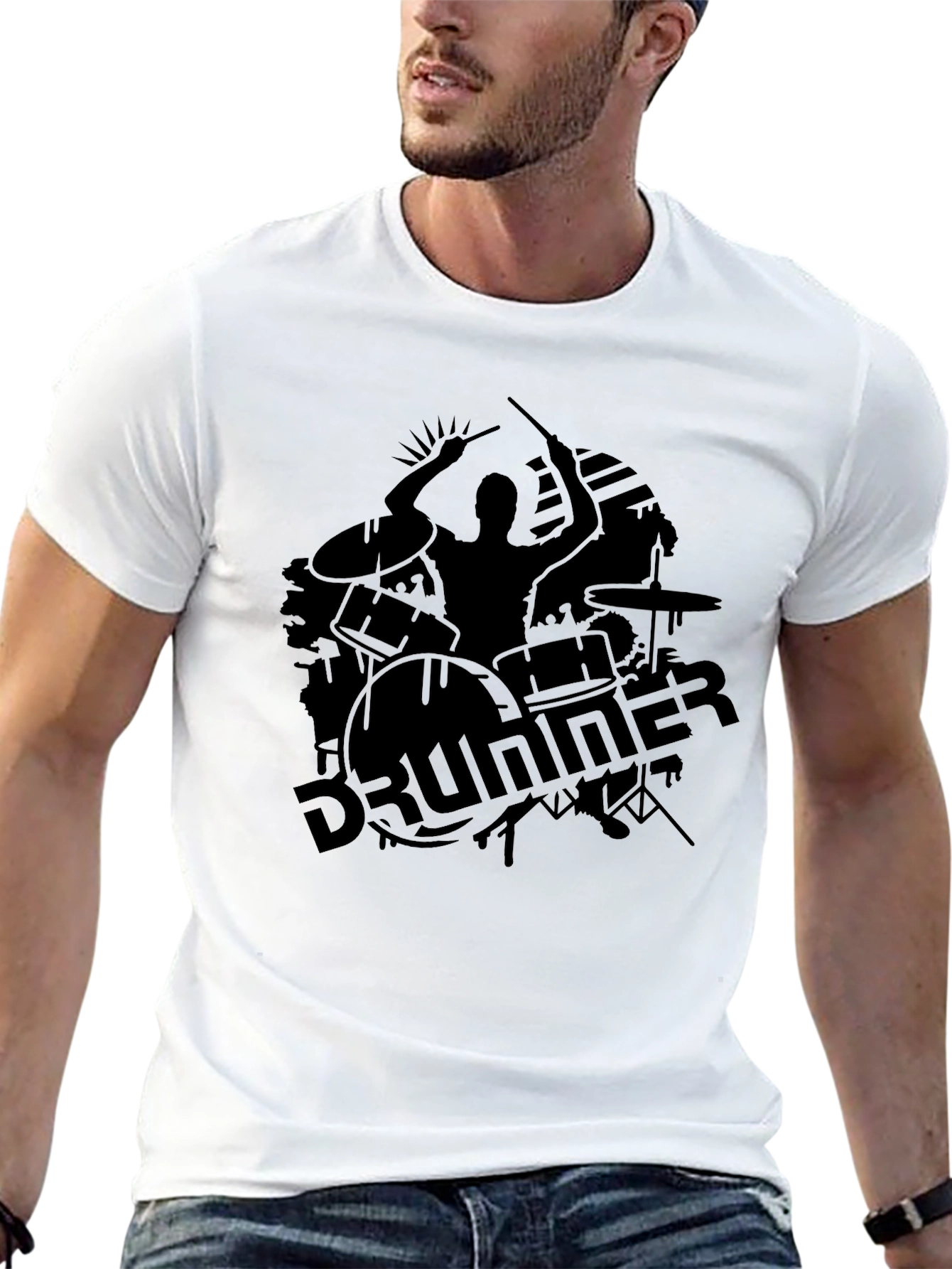 Drummer Silhouette Black T-Shirt