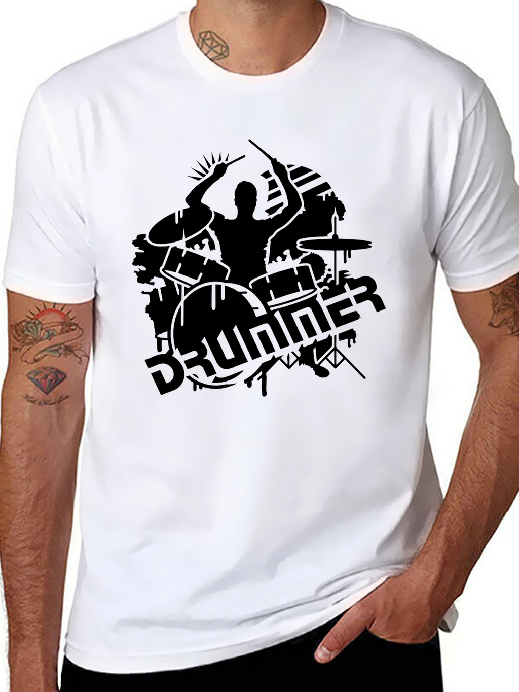 Drummer Silhouette Black T-Shirt