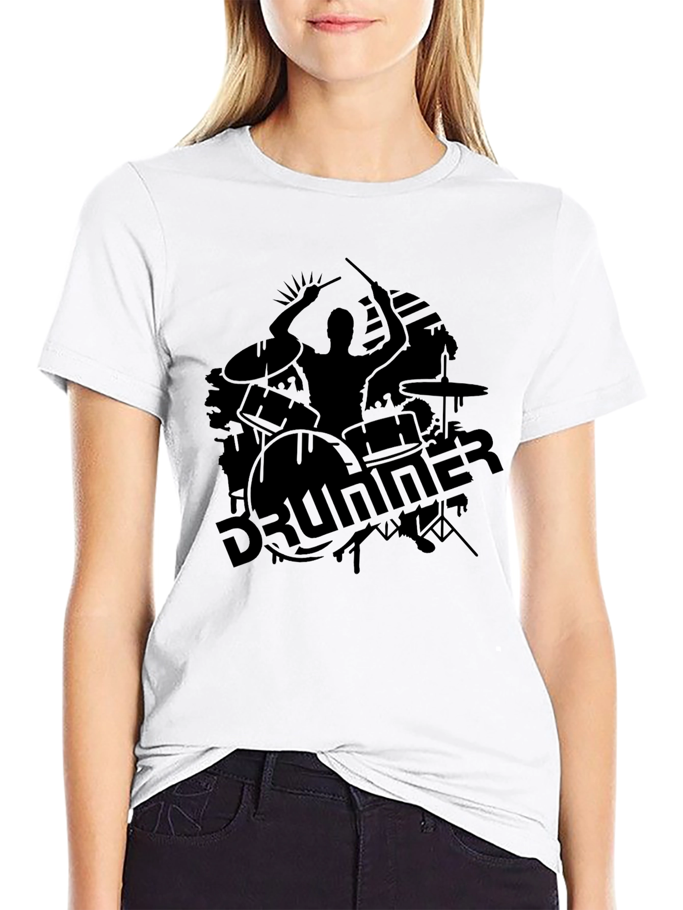 Drummer Silhouette Black T-Shirt